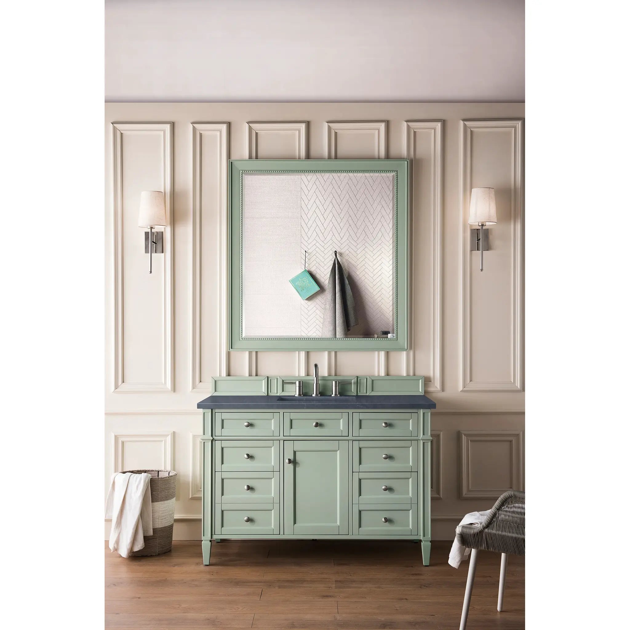 48" Brittany Single Vanity in Sage Green-Charcoal Soapstone Silestone-8" Widespread image 1