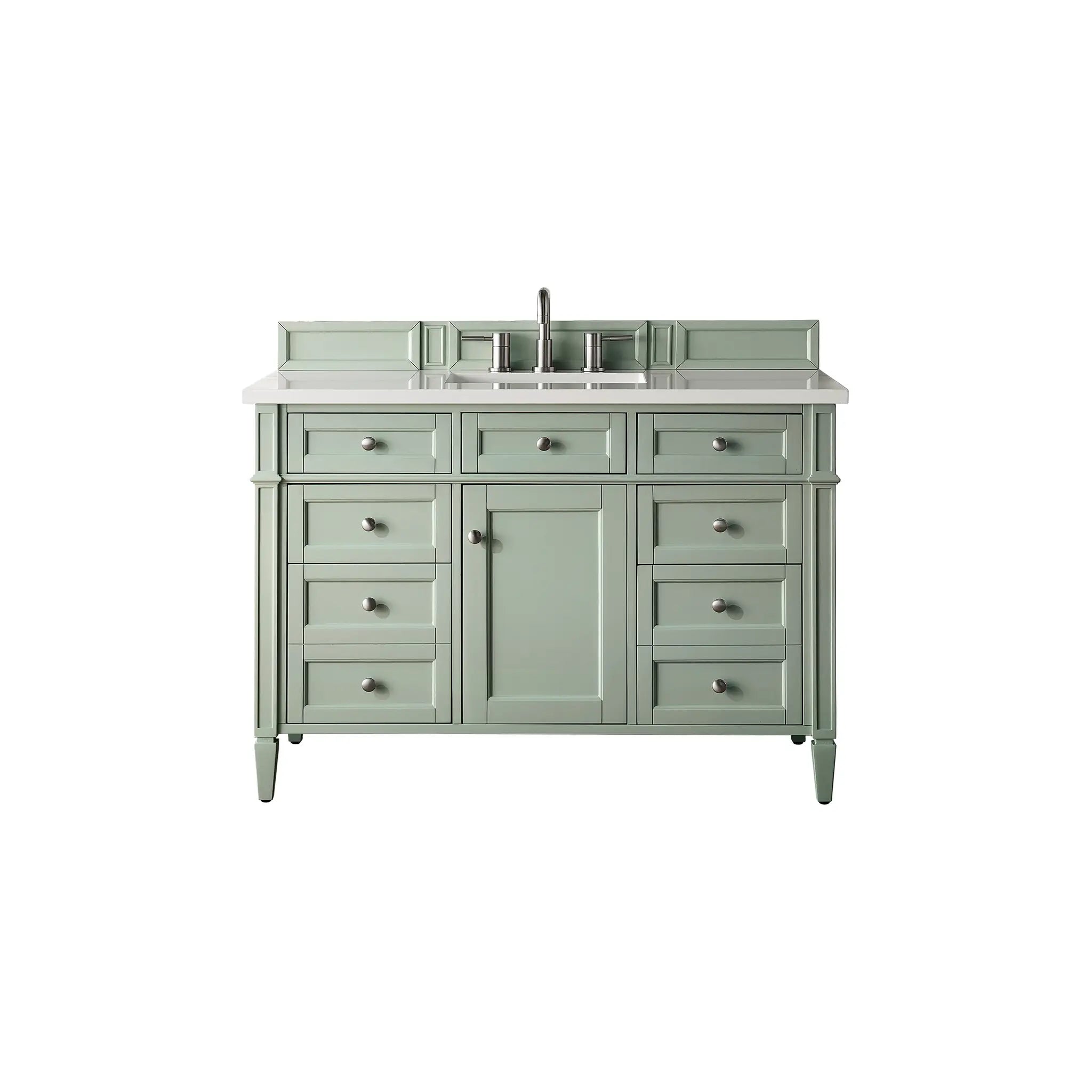 48" Brittany Single Vanity in Sage Green-White Zeus Silestone-8" Widespread image