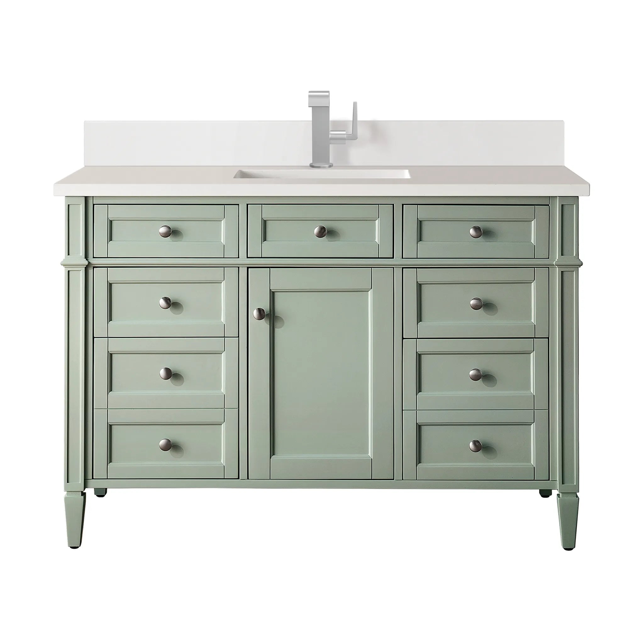 48" Brittany Single Vanity in Sage Green-White Zeus Silestone & Backsplash-Single Hole image