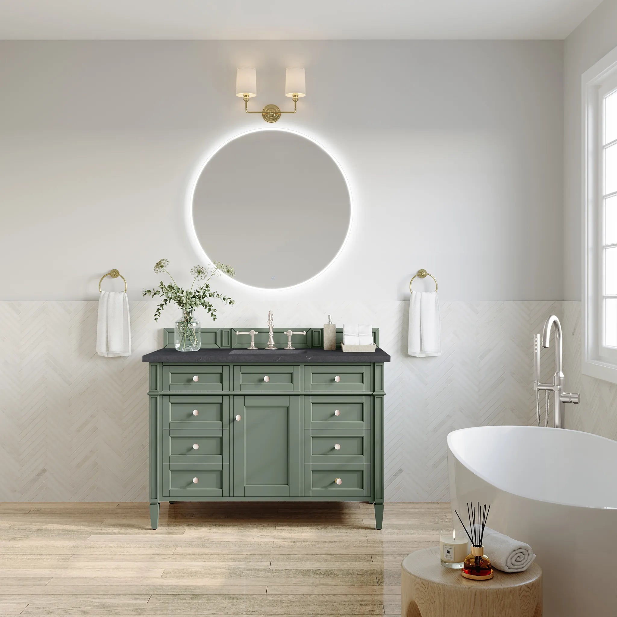 48" Brittany Single Vanity in Smokey Celadon-Charcoal Soapstone Silestone-8" Widespread image 2