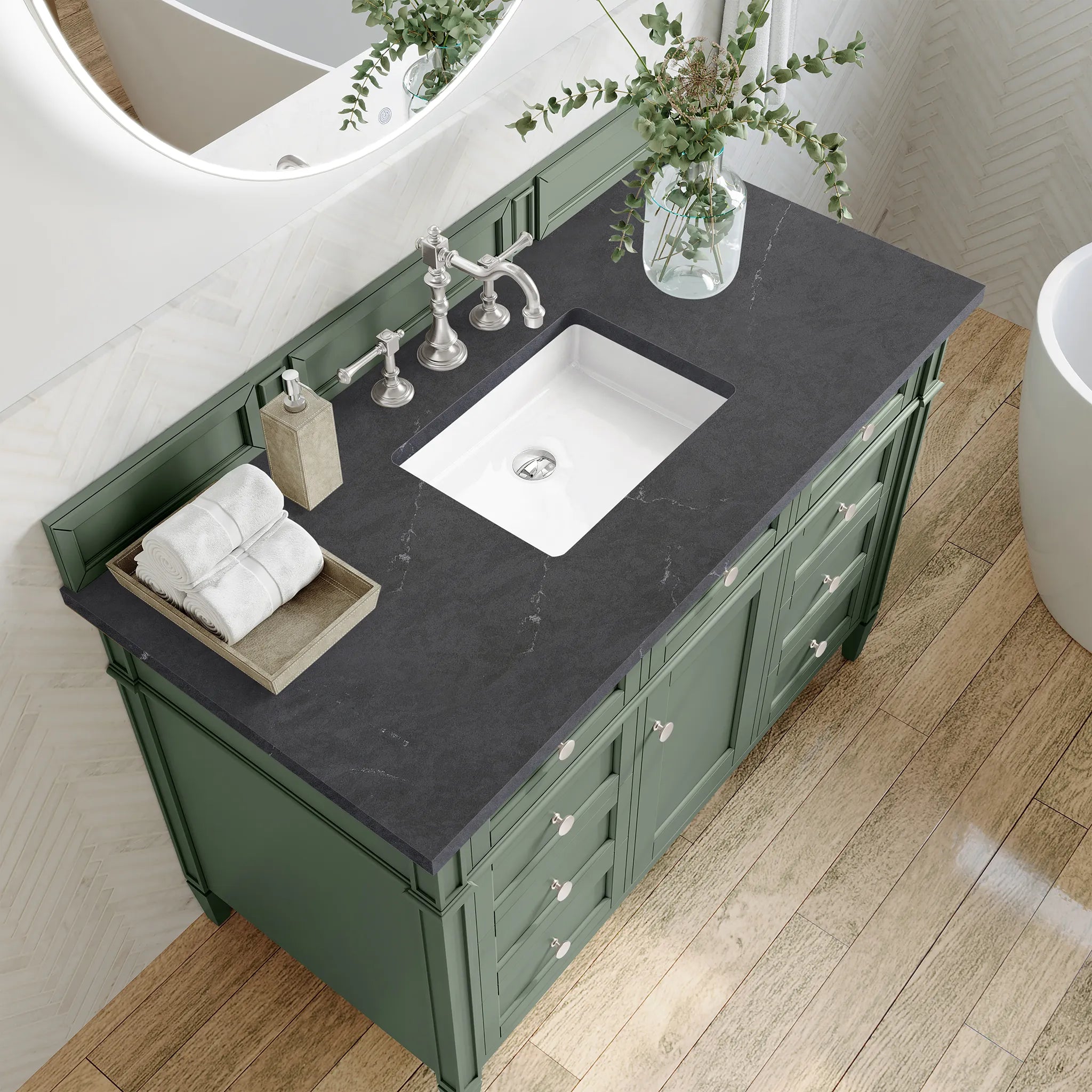 48" Brittany Single Vanity in Smokey Celadon-Charcoal Soapstone Silestone-8" Widespread image 4
