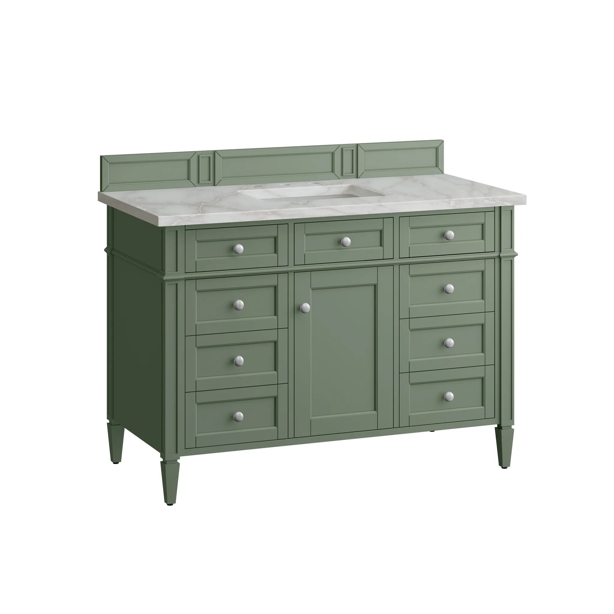 48" Brittany Single Vanity in Smokey Celadon w/FreePower Wireless Charger-Victorian Silver Silestone-8" Widespread image 7