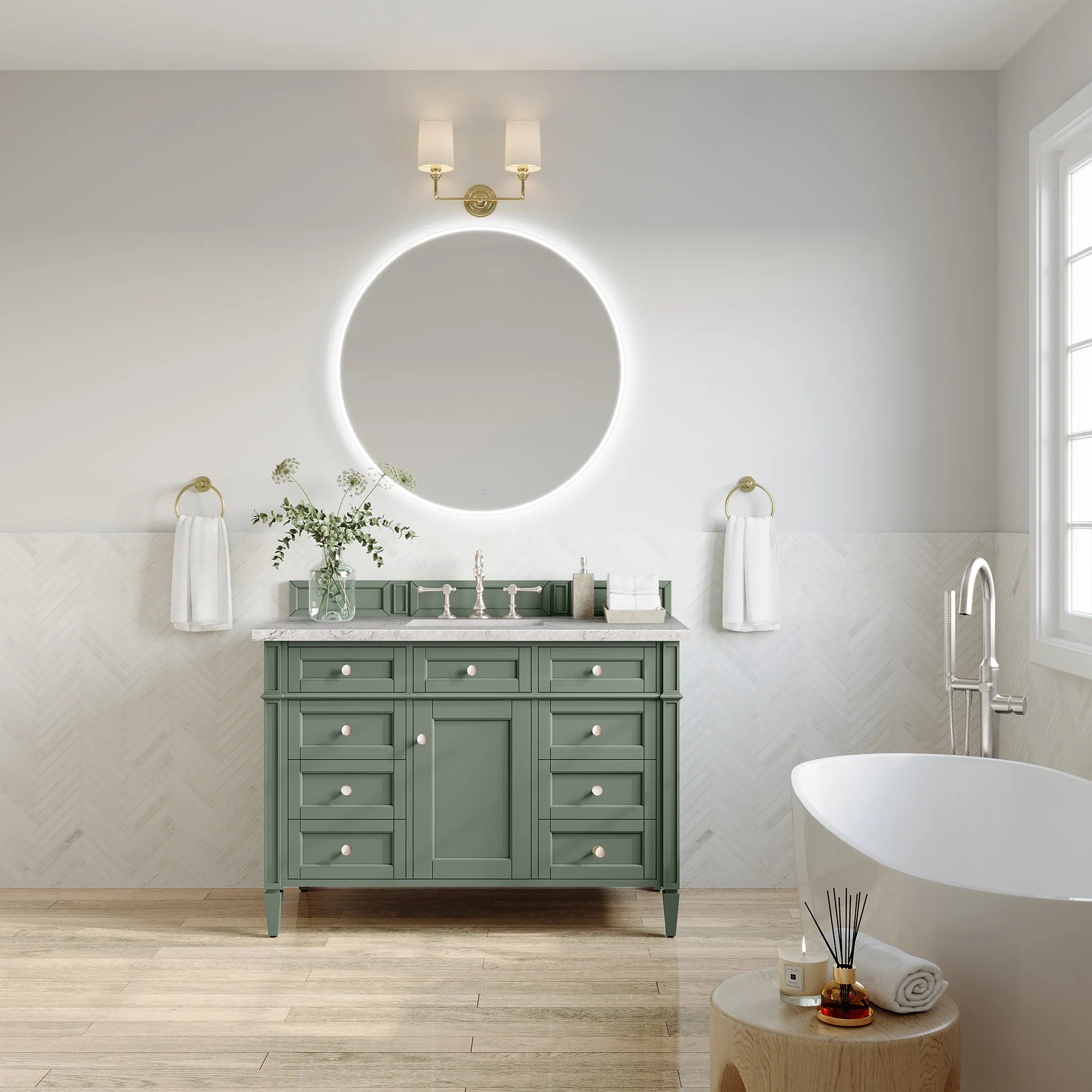 48" Brittany Single Vanity in Smokey Celadon Wireless Charger-Eternal Jasmine Pearl Silestone-8" Widespread image 5