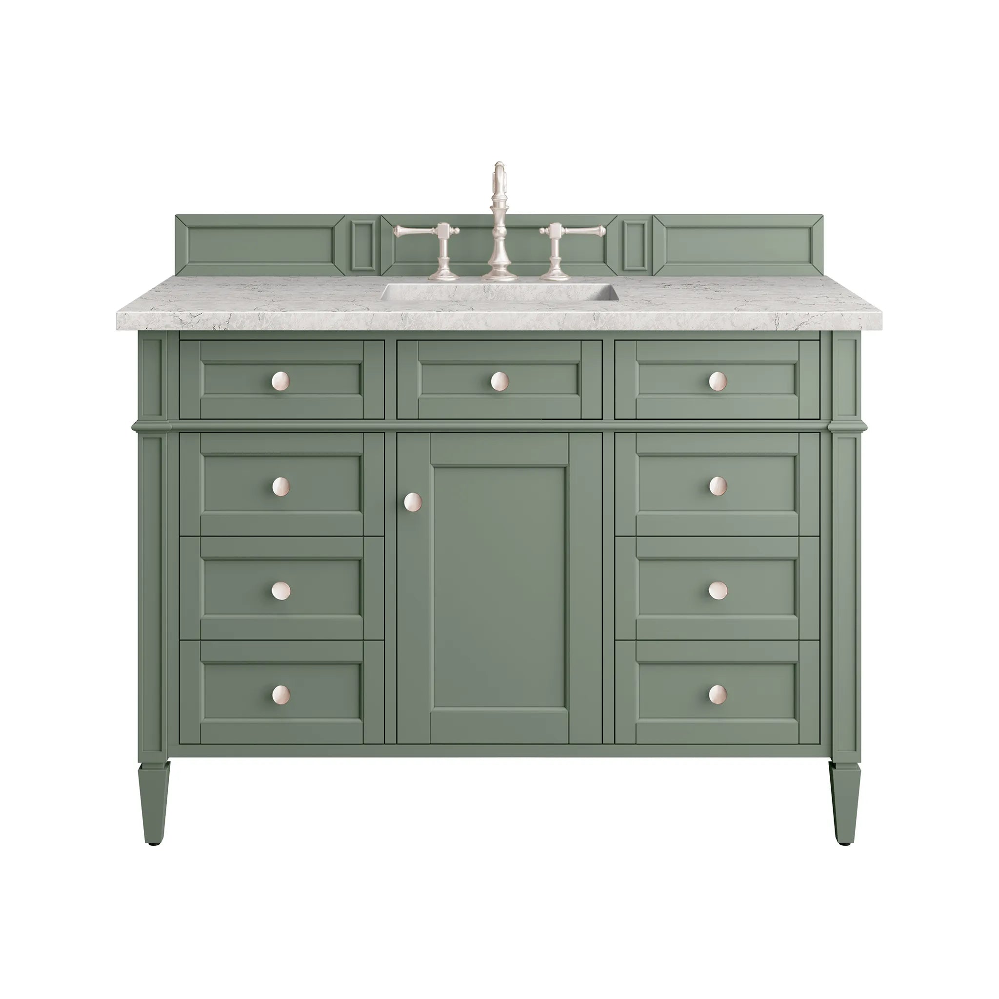 48" Brittany Single Vanity in Smokey Celadon Wireless Charger-Eternal Jasmine Pearl Silestone-8" Widespread image