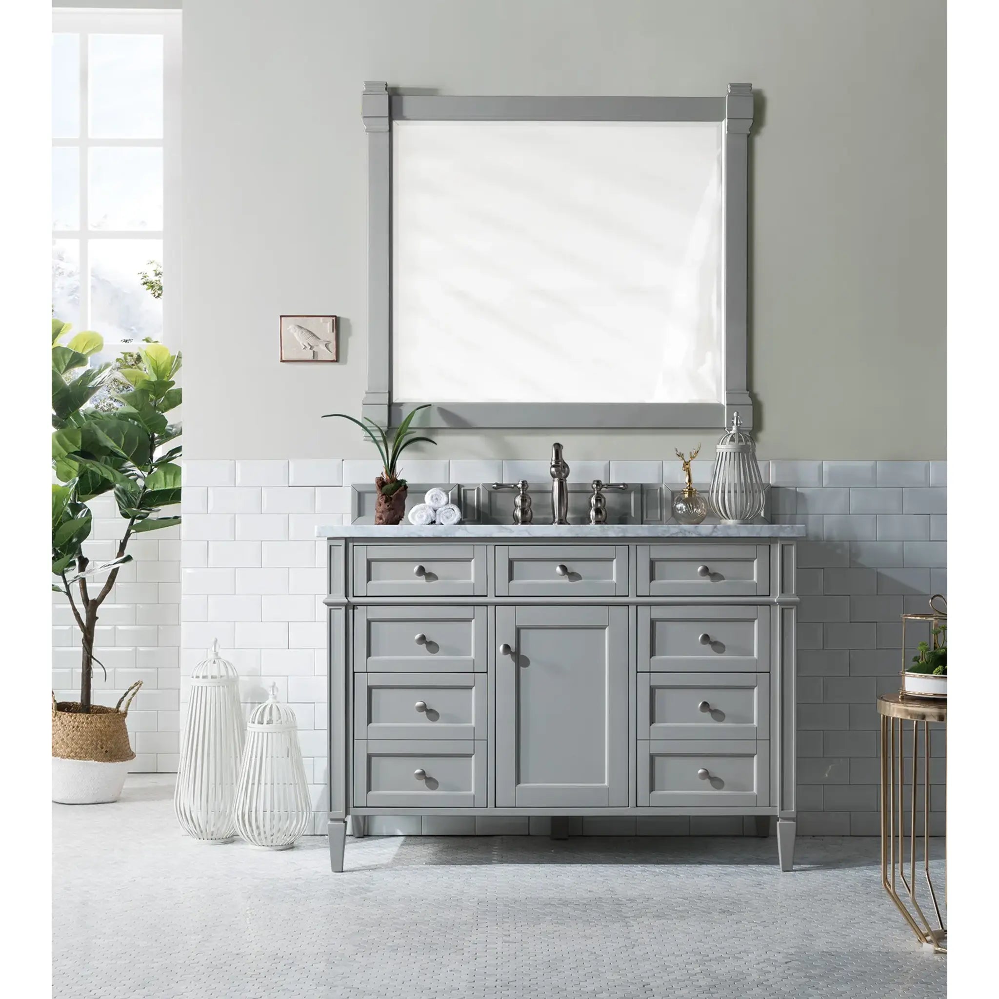 48" Brittany Single Vanity in Urban Gray-Carrara White Marble-8" Widespread image 1
