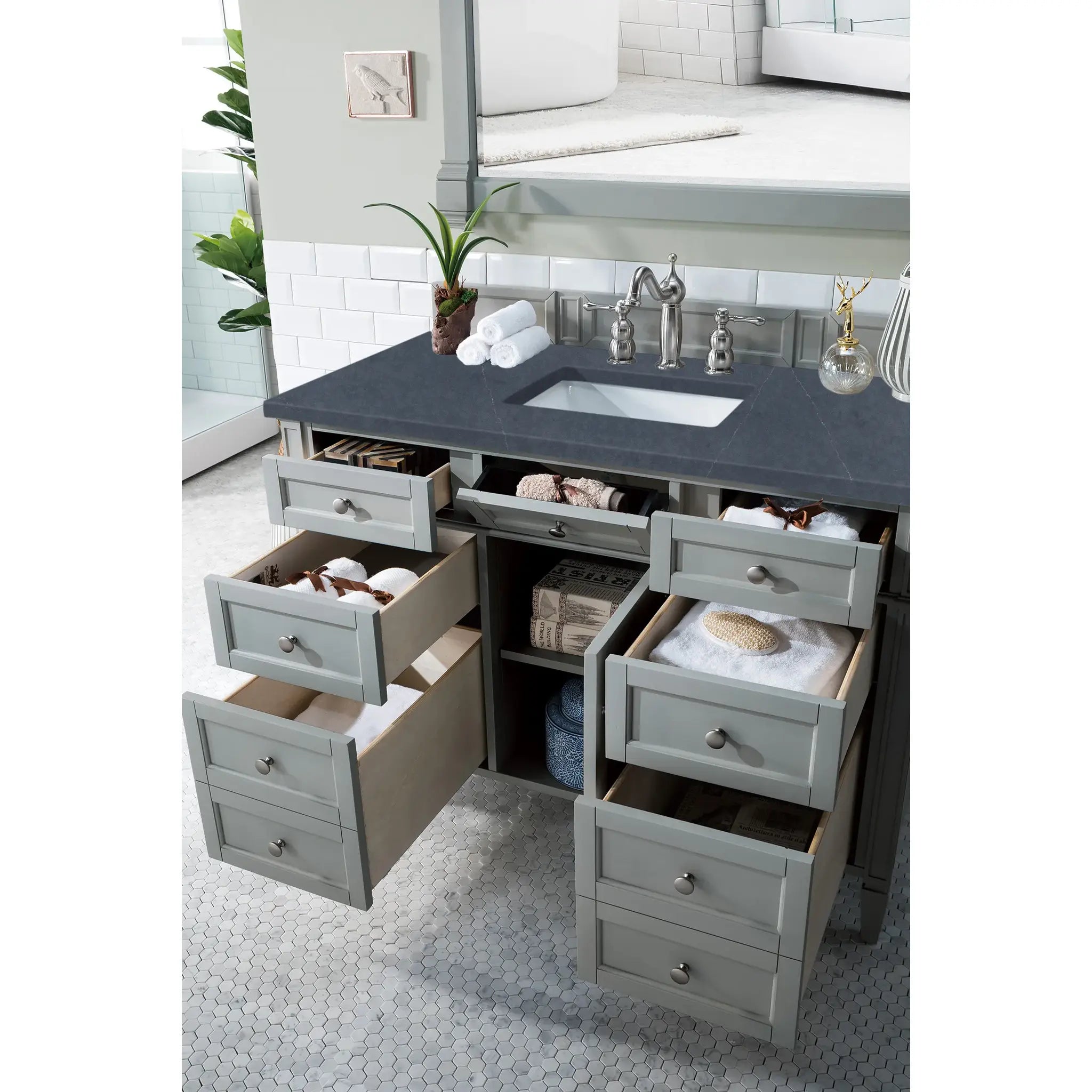 48" Brittany Single Vanity in Urban Gray-Charcoal Soapstone Silestone-8" Widespread image 3