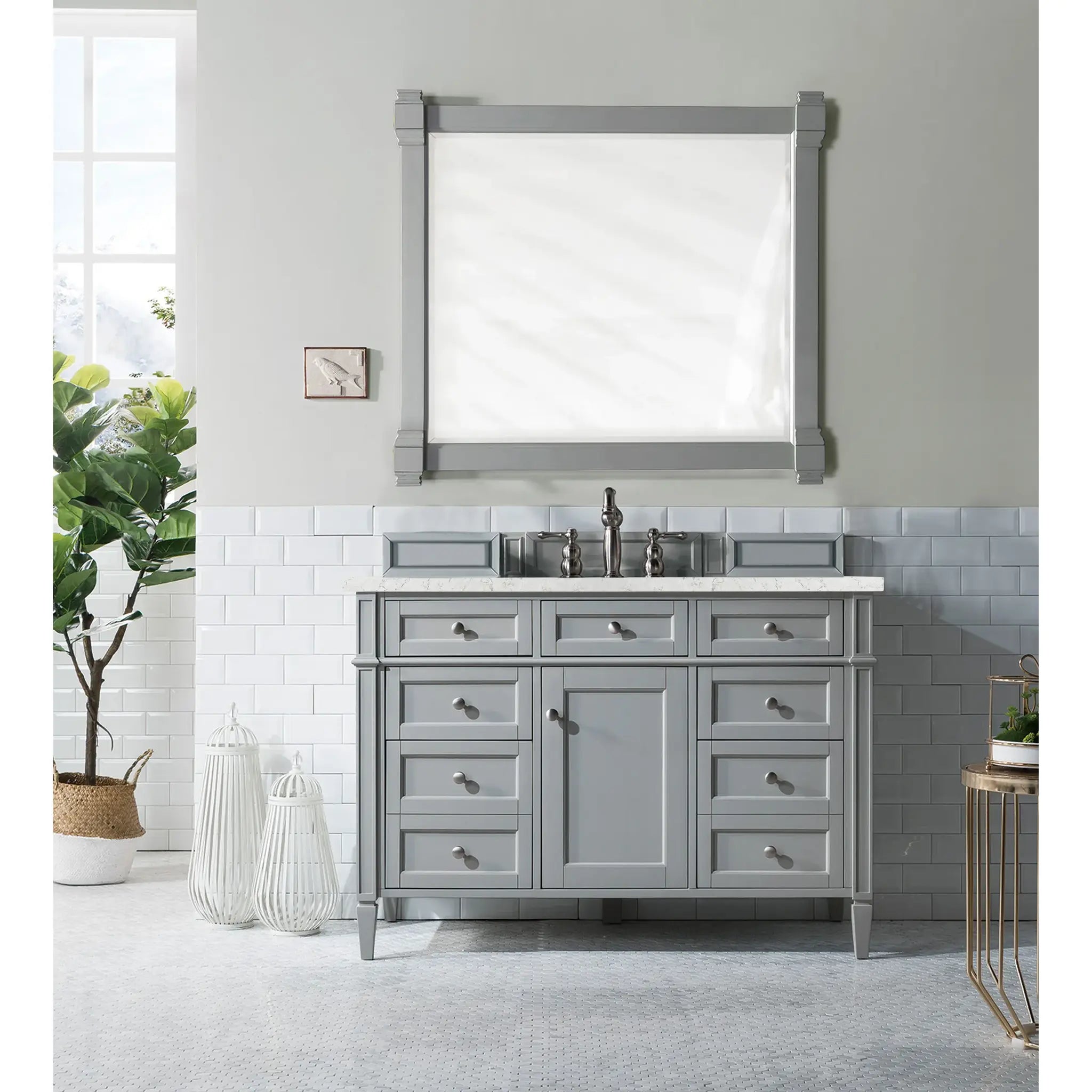 48" Brittany Single Vanity in Urban Gray-Eternal Jasmine Pearl Silestone-8" Widespread image 1