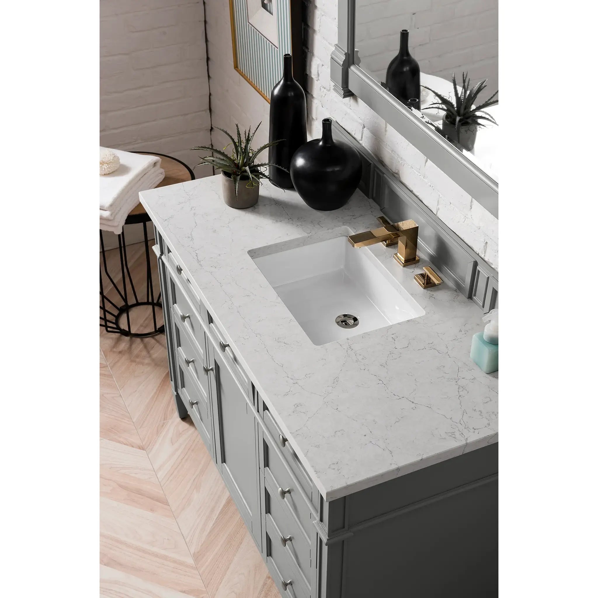 48" Brittany Single Vanity in Urban Gray-Eternal Jasmine Pearl Silestone-8" Widespread image 2