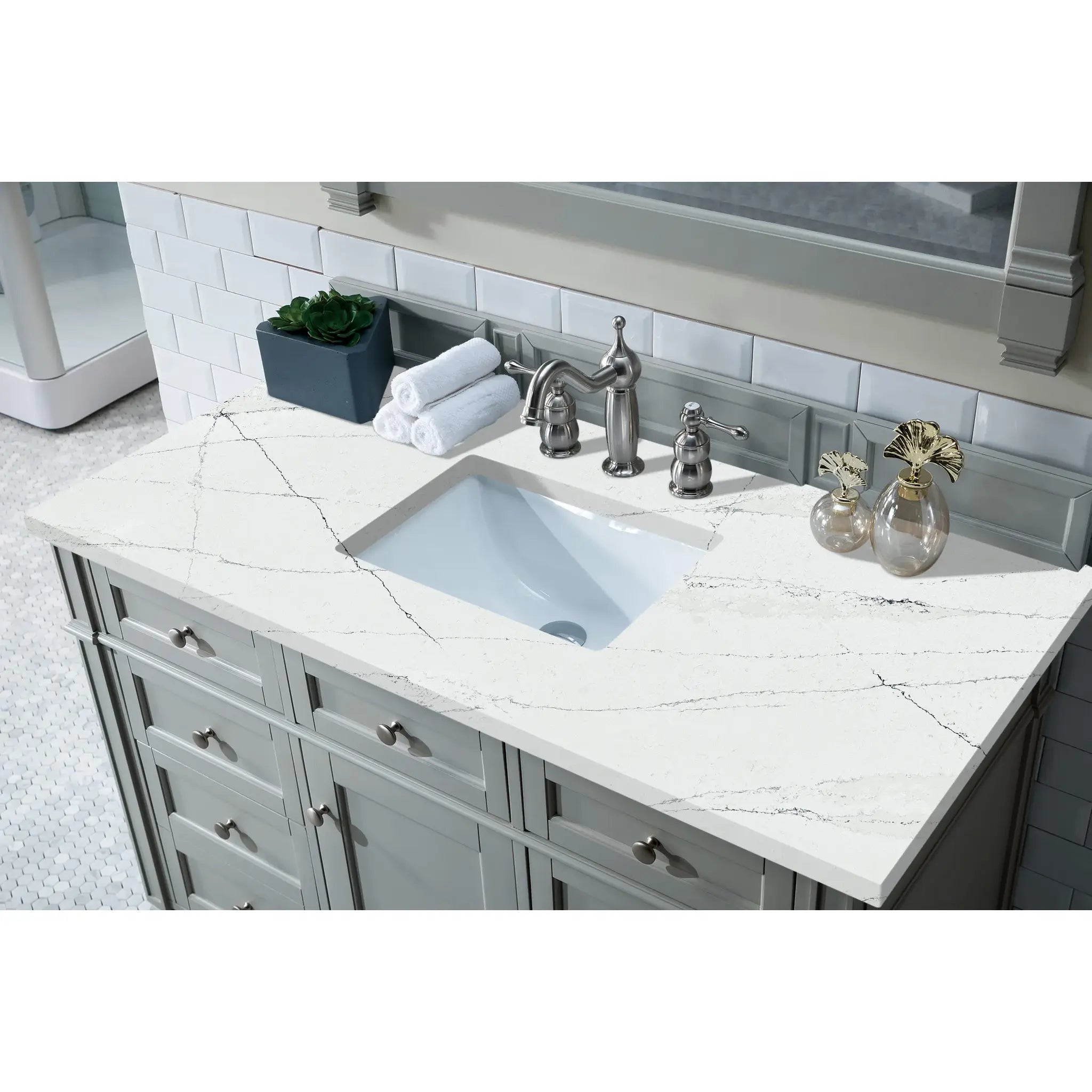 48" Brittany Single Vanity in Urban Gray-Ethereal Noctis Silestone-8" Widespread image 3