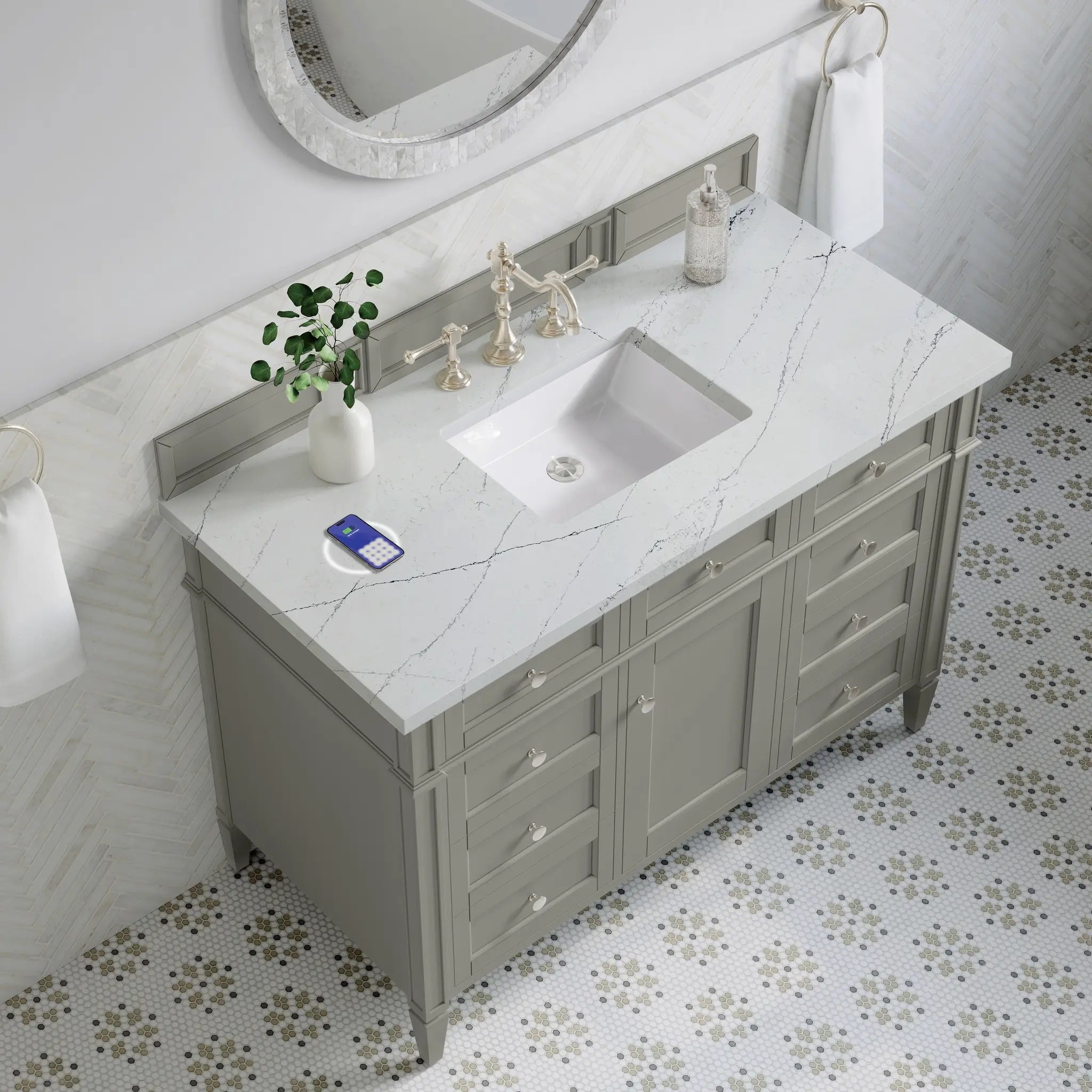 48 Brittany Single Vanity In Urban Gray Power Enabled Ethereal Noctis Silestone 8 Widespread 11