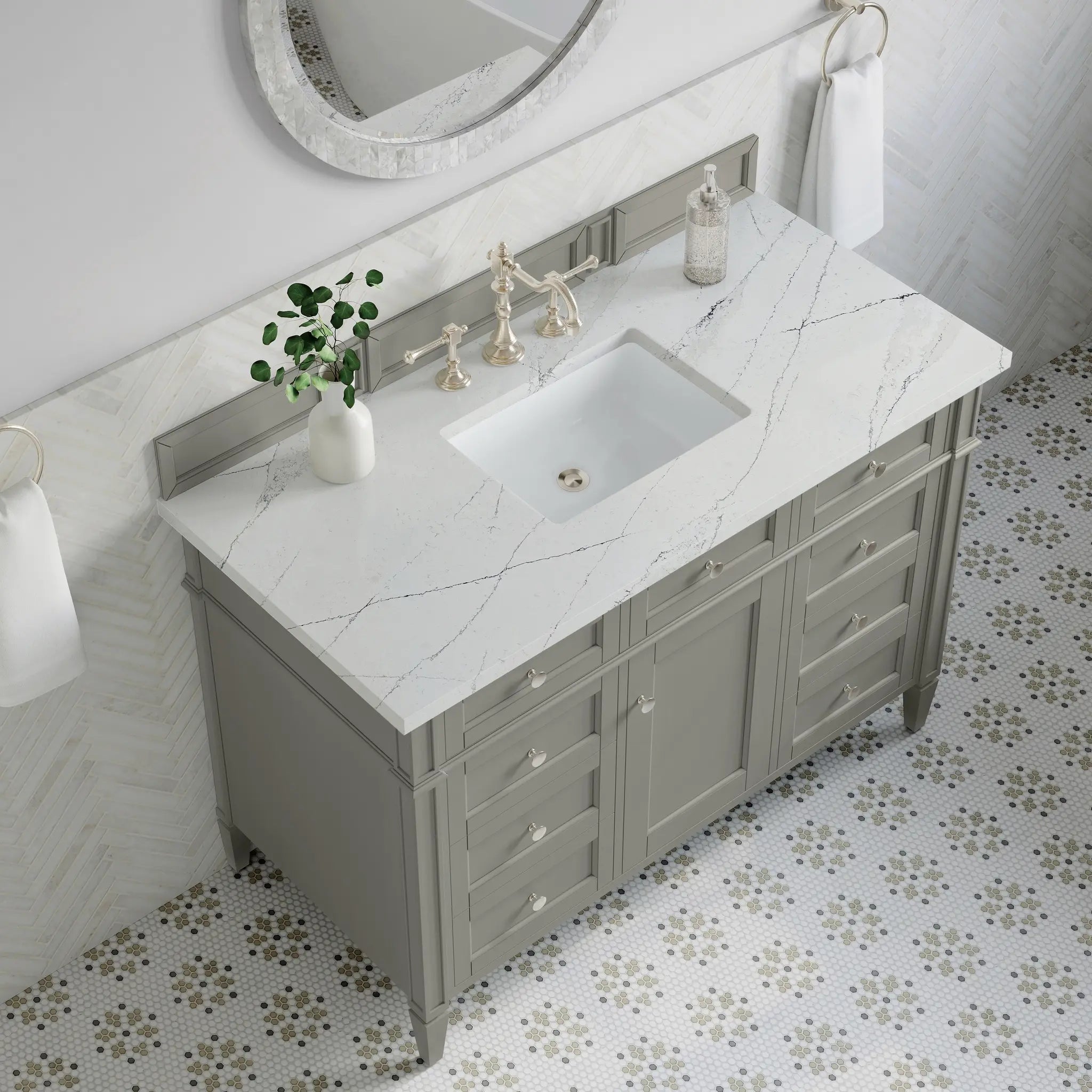 48 Brittany Single Vanity In Urban Gray Standard Ethereal Noctis Silestone 8 Widespread 7