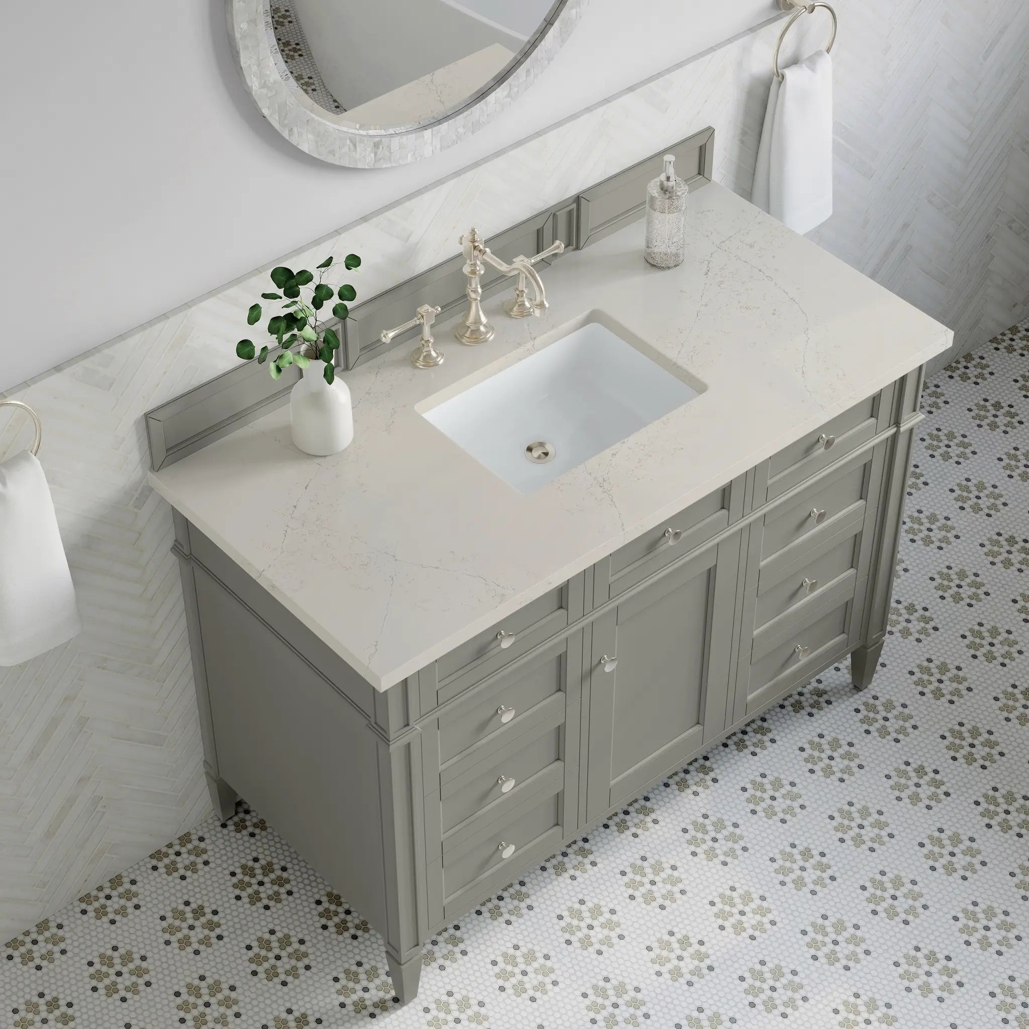 48 Brittany Single Vanity In Urban Gray Standard Siberian Silestone 8 Widespread 6