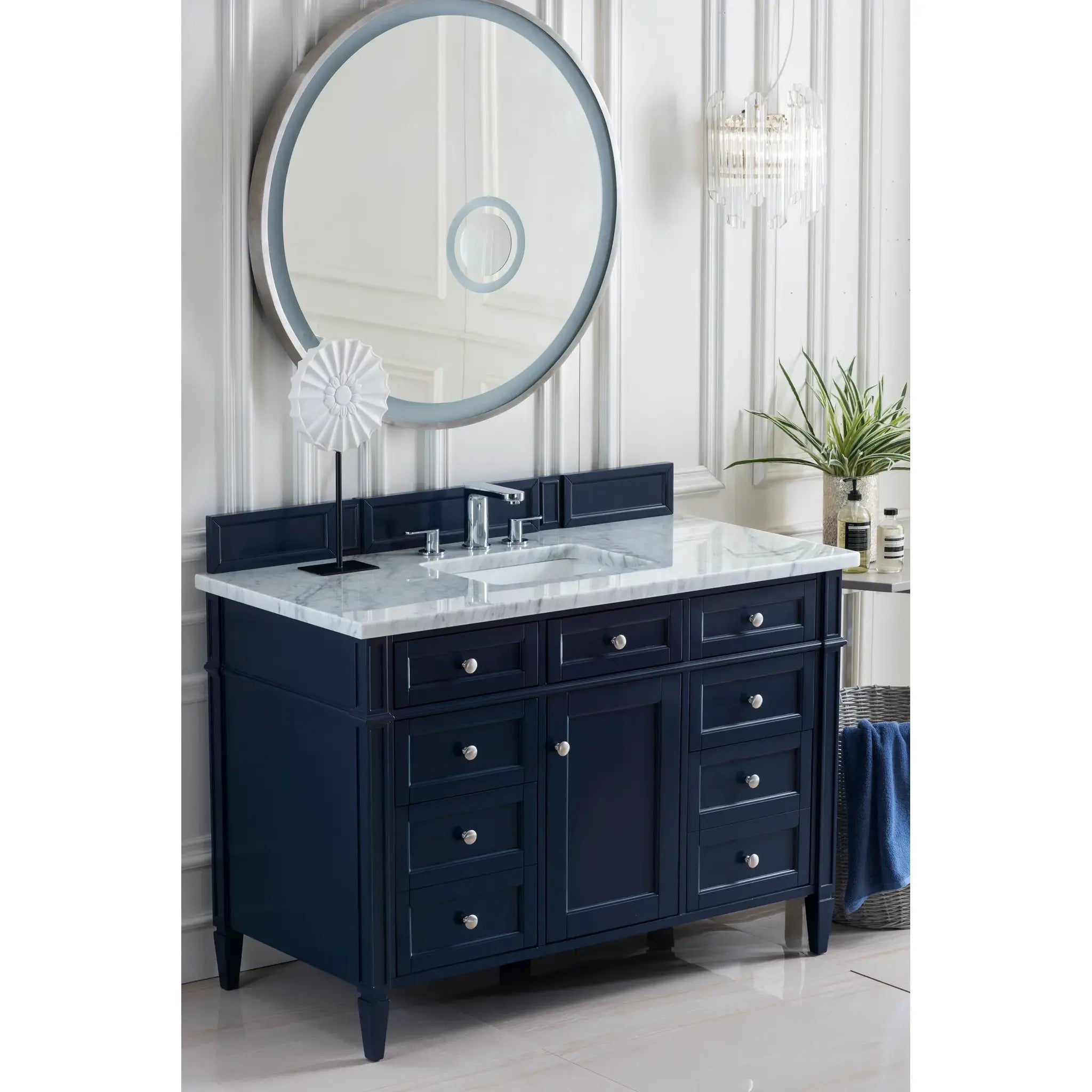 48" Brittany Single Vanity in Victory Bleu-Carrara White Marble-8" Widespread image 2