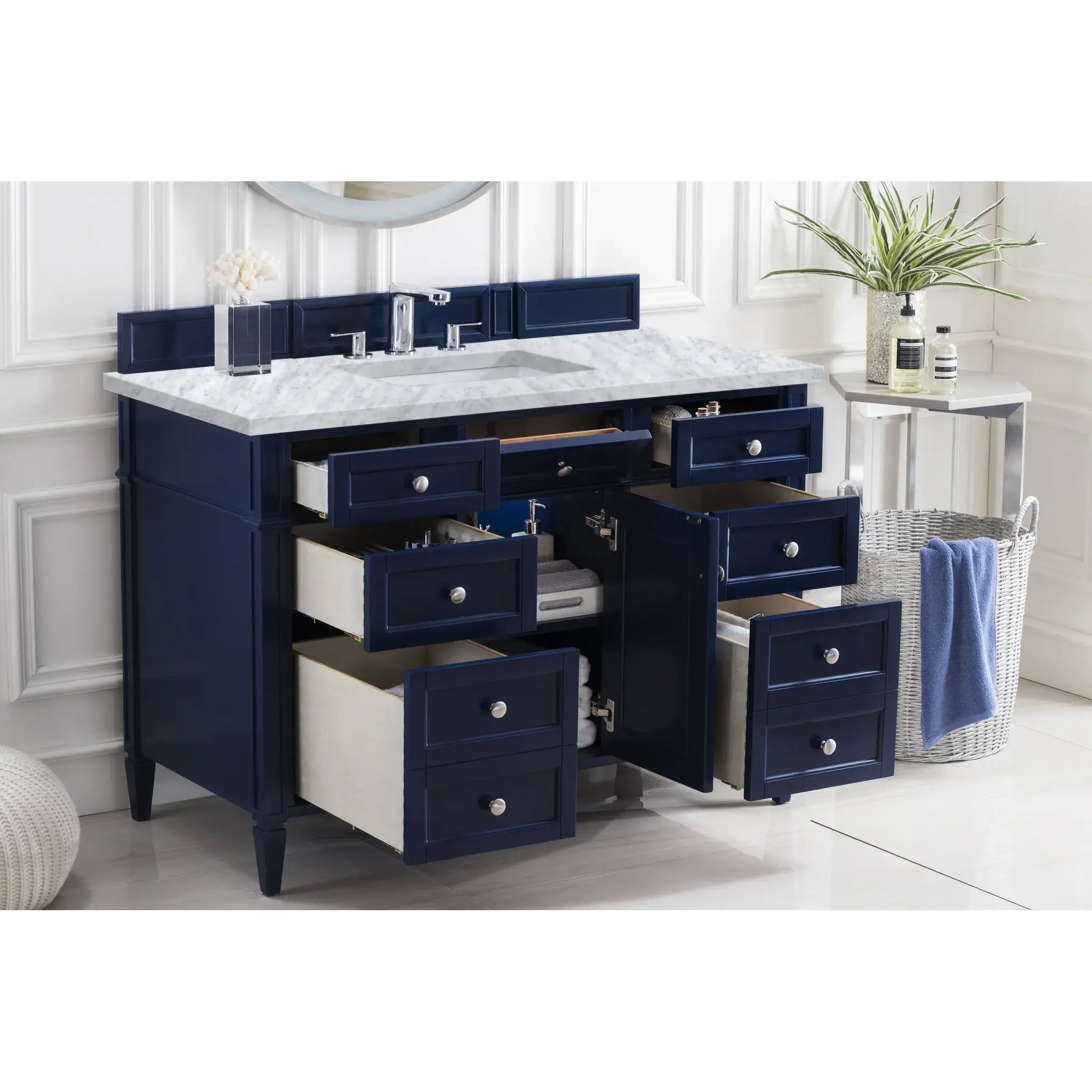 48" Brittany Single Vanity in Victory Bleu-Carrara White Marble-8" Widespread image 3