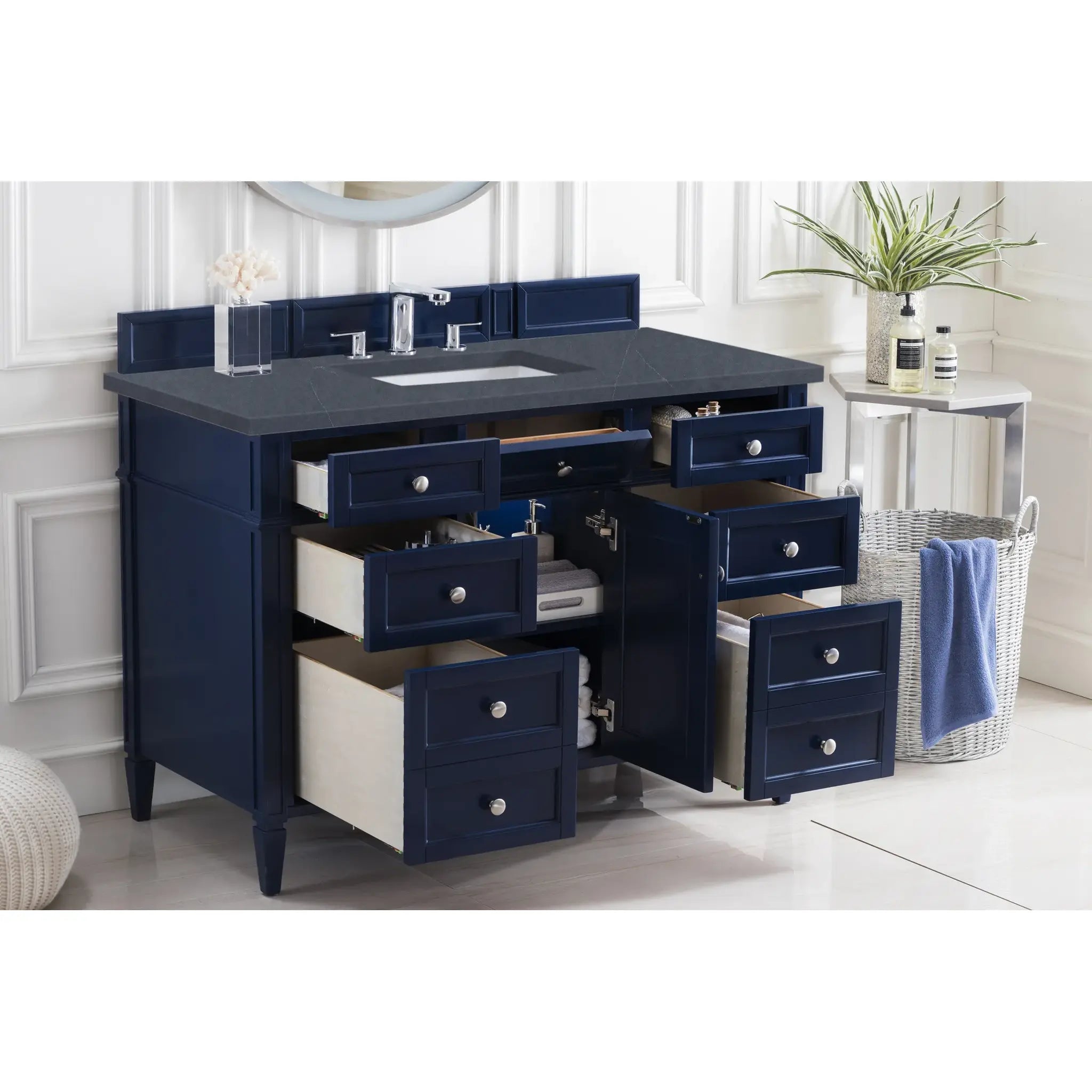 48" Brittany Single Vanity in Victory Bleu-Charcoal Soapstone Silestone-8" Widespread image 3