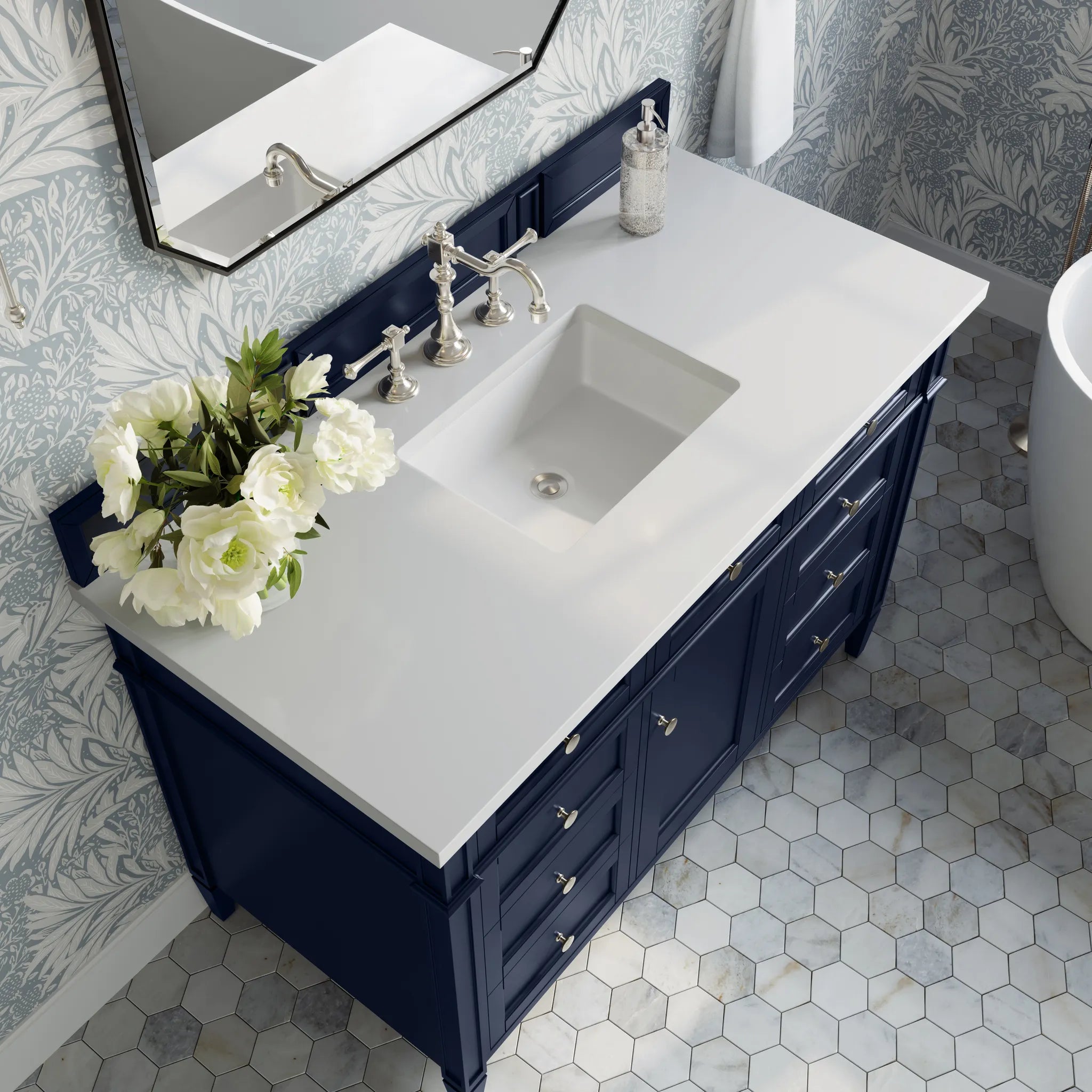 48" Brittany Single Vanity in Victory Bleu-White Zeus Silestone-8" Widespread image 2