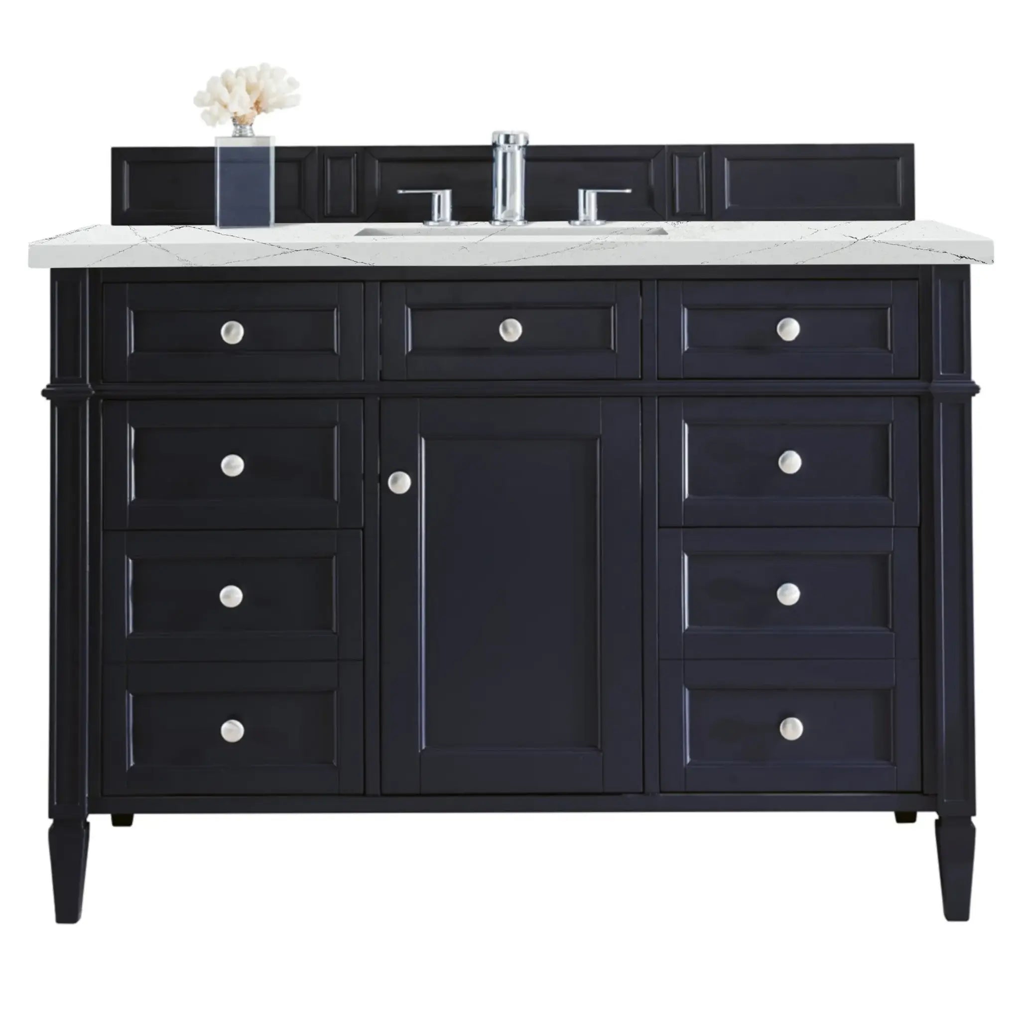 48" Brittany Single Vanity in Victory Blue w/FreePower Wireless Charger-Ethereal Noctis Silestone-8" Widespread image
