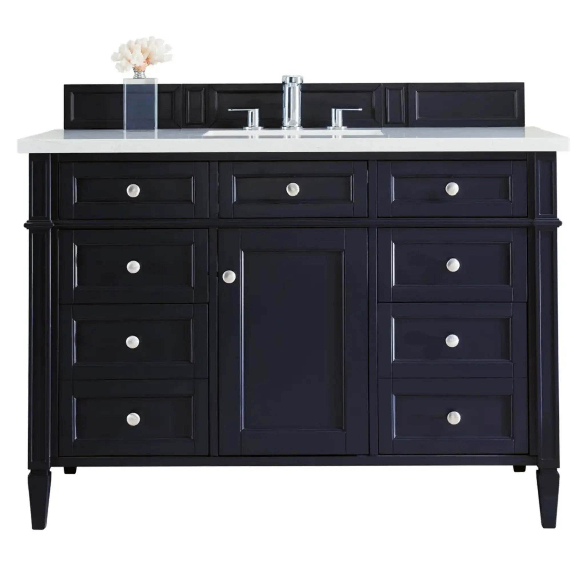 48" Brittany Single Vanity in Victory Blue Wireless Charger-Eternal Jasmine Pearl Silestone-8" Widespread image