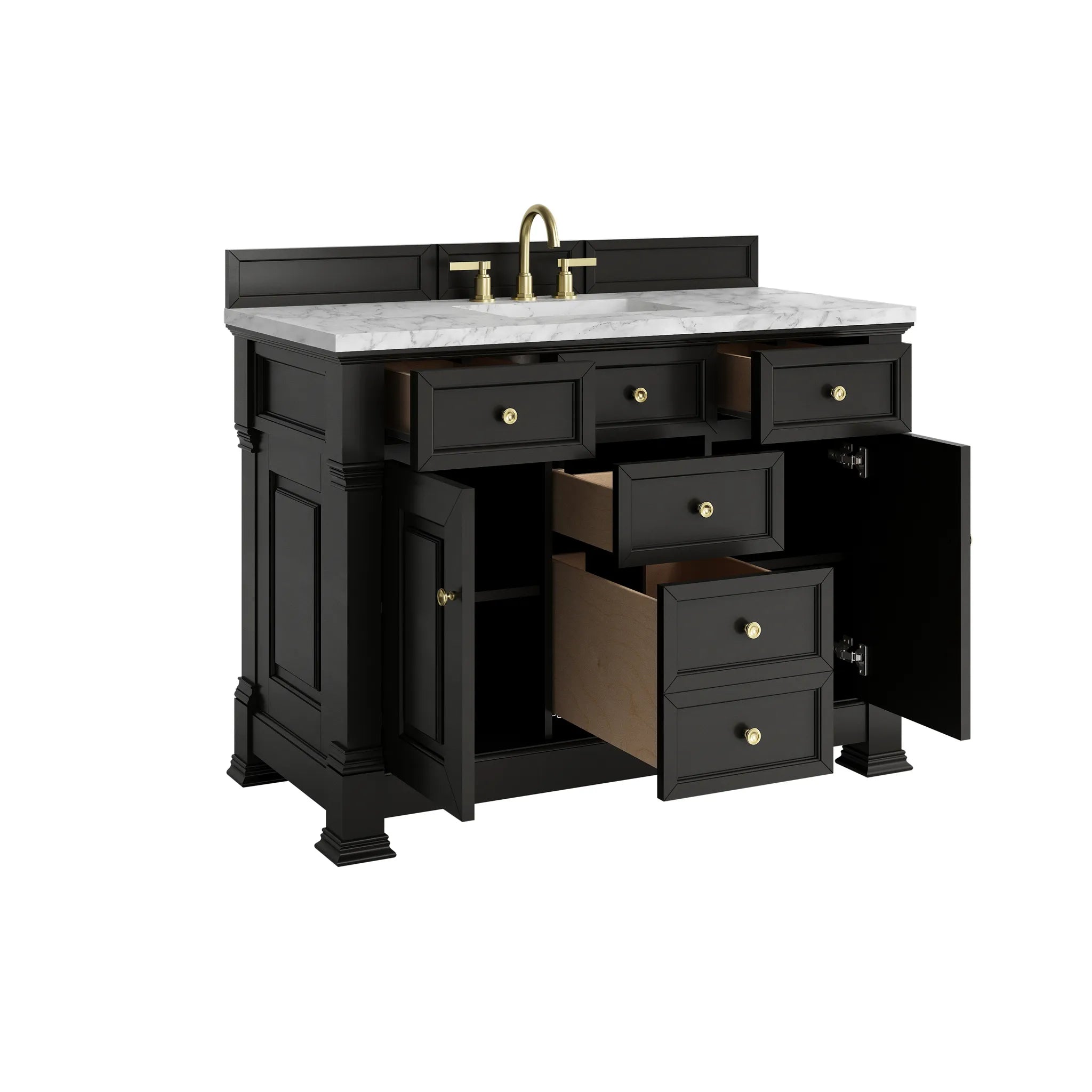 48" Brookfield Single Vanity in Black Onyx-Carrara White Marble-8" Widespread image 7