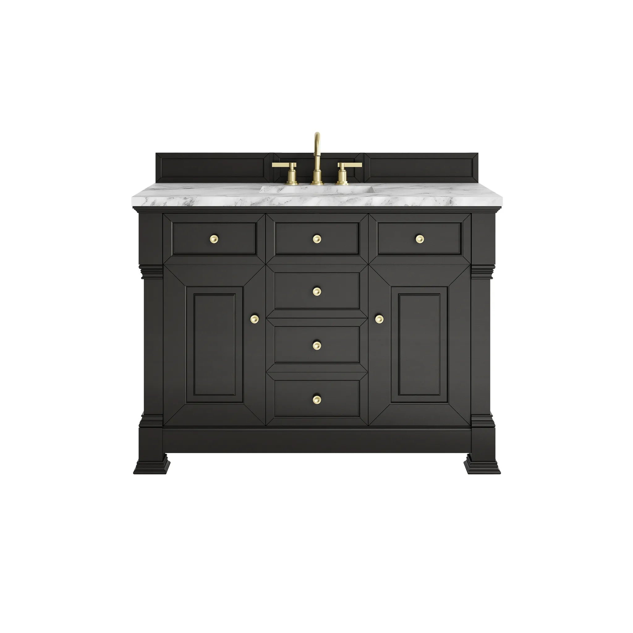 48" Brookfield Single Vanity in Black Onyx-Carrara White Marble-8" Widespread image