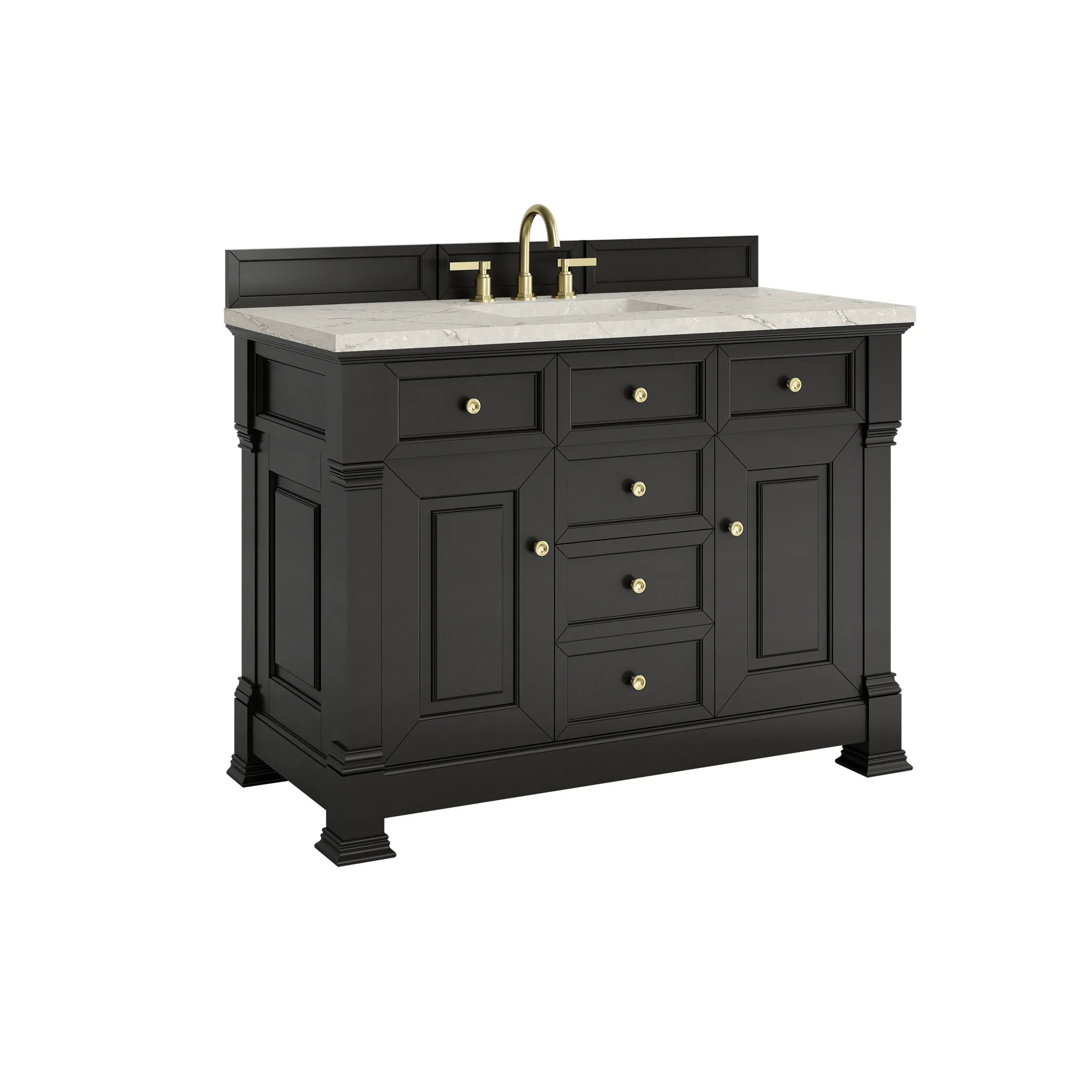 48" Brookfield Single Vanity in Black Onyx-Victorian Silver Silestone-8" Widespread image 9