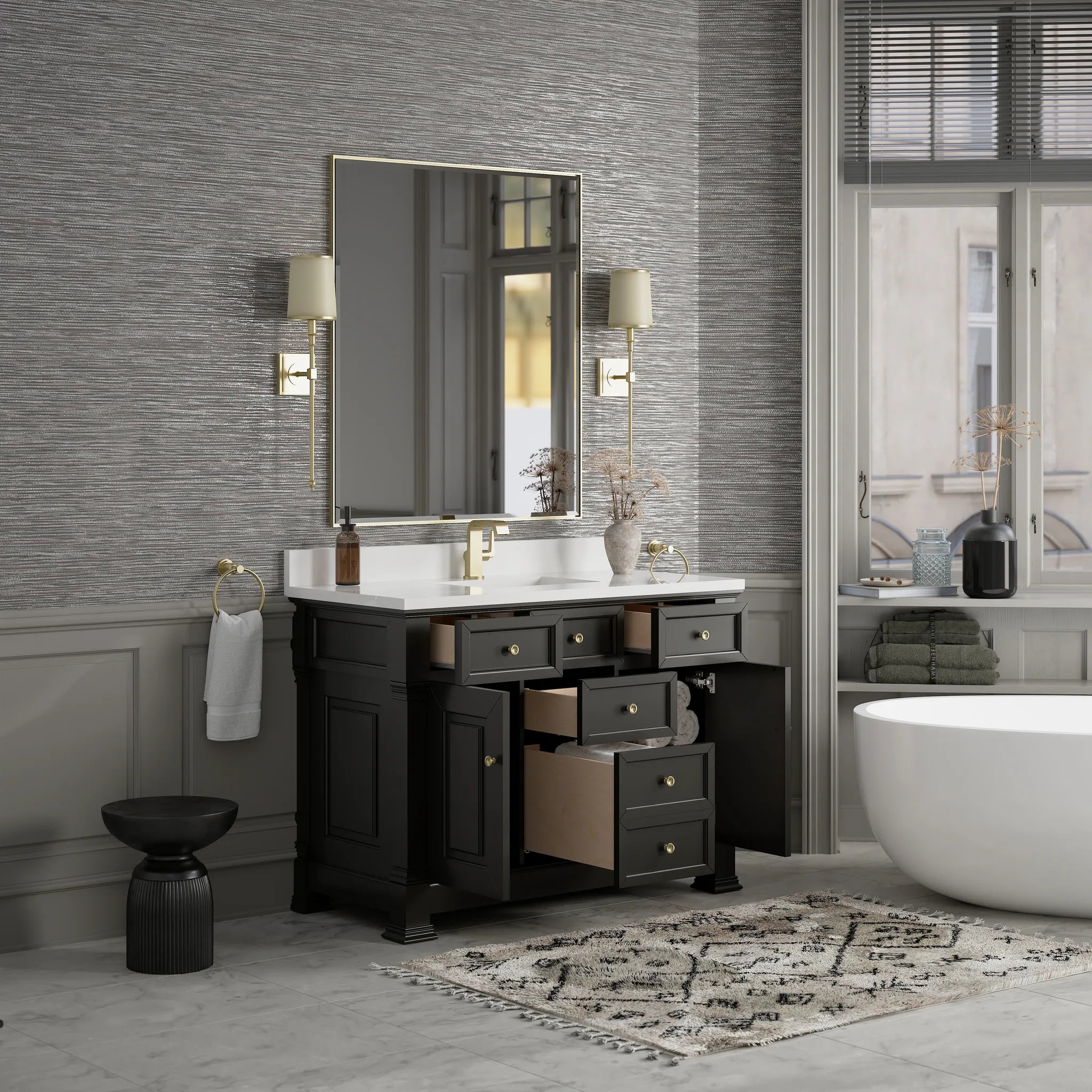 48" Brookfield Single Vanity in Black Onyx-White Zeus Silestone & Backsplash-Single Hole image 4