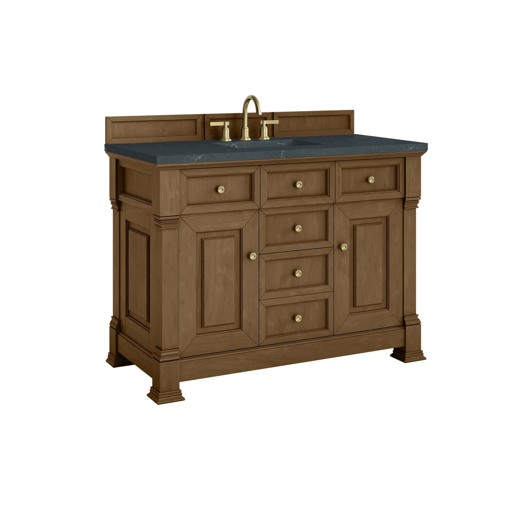 48" Brookfield Single Vanity in Honey Oak-Charcoal Soapstone Silestone-8" Widespread image 9