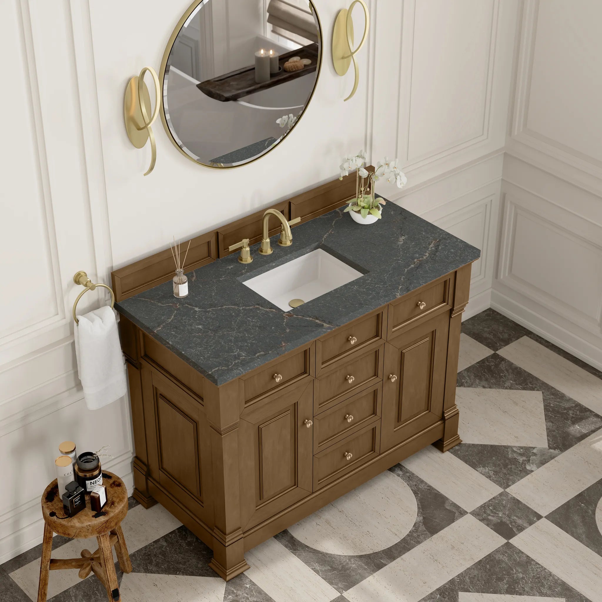 48" Brookfield Single Vanity in Honey Oak w/FreePower Wireless Charger-Parisien Bleu Silestone-8" Widespread image 8