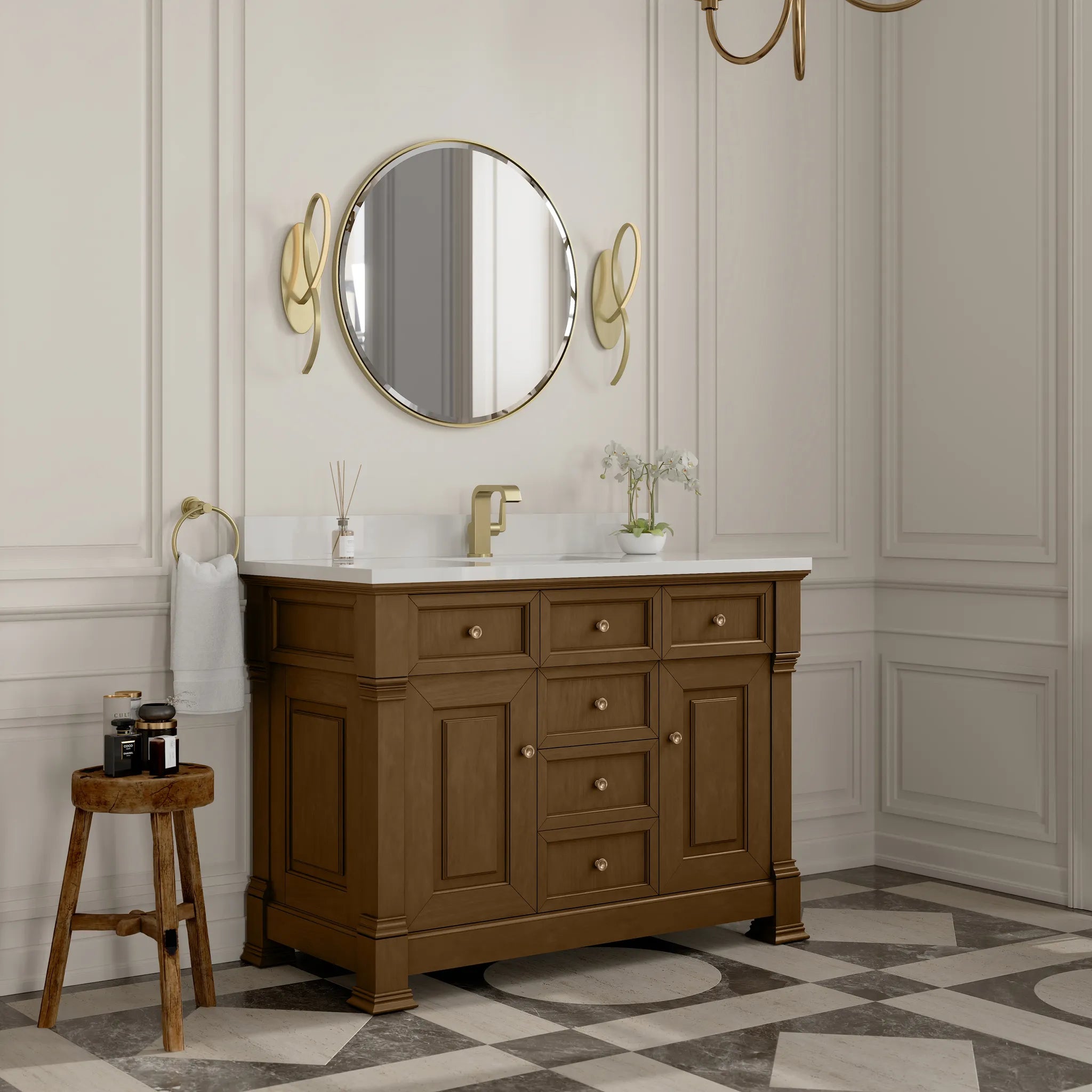 48" Brookfield Single Vanity in Honey Oak-White Zeus Silestone & Backsplash-Single Hole image 3