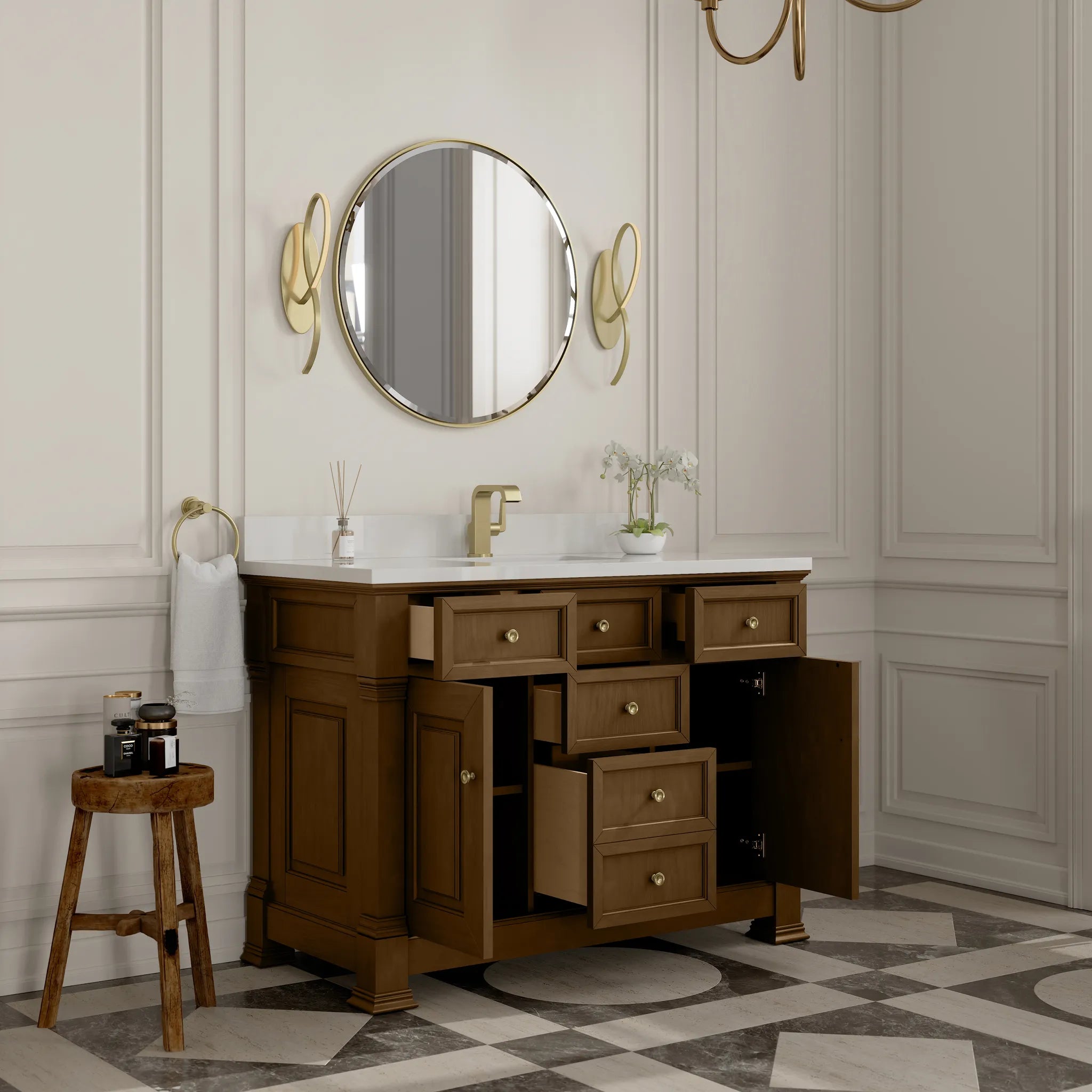 48" Brookfield Single Vanity in Honey Oak-White Zeus Silestone & Backsplash-Single Hole image 4