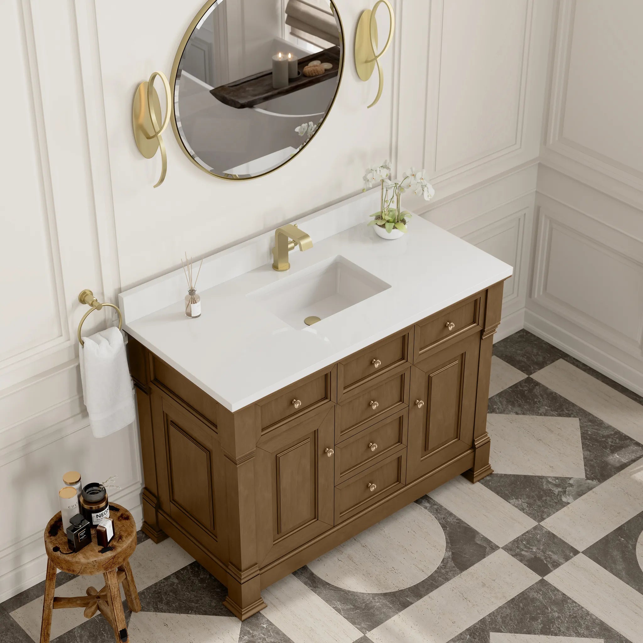 48" Brookfield Single Vanity in Honey Oak-White Zeus Silestone & Backsplash-Single Hole image 6