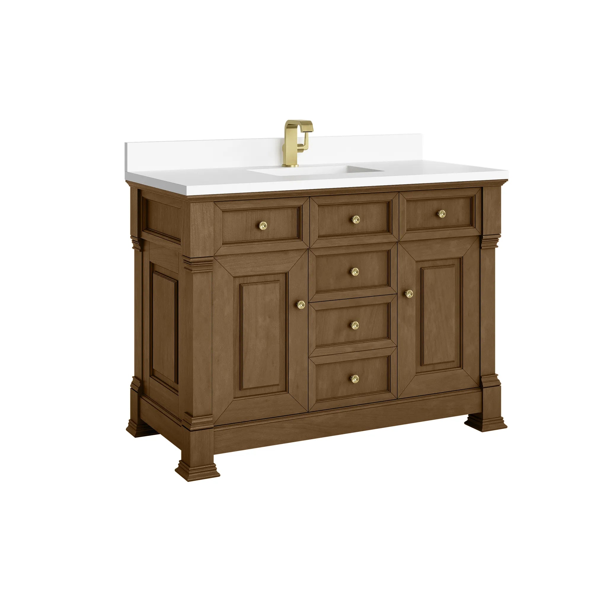 48" Brookfield Single Vanity in Honey Oak-White Zeus Silestone & Backsplash-Single Hole image 8