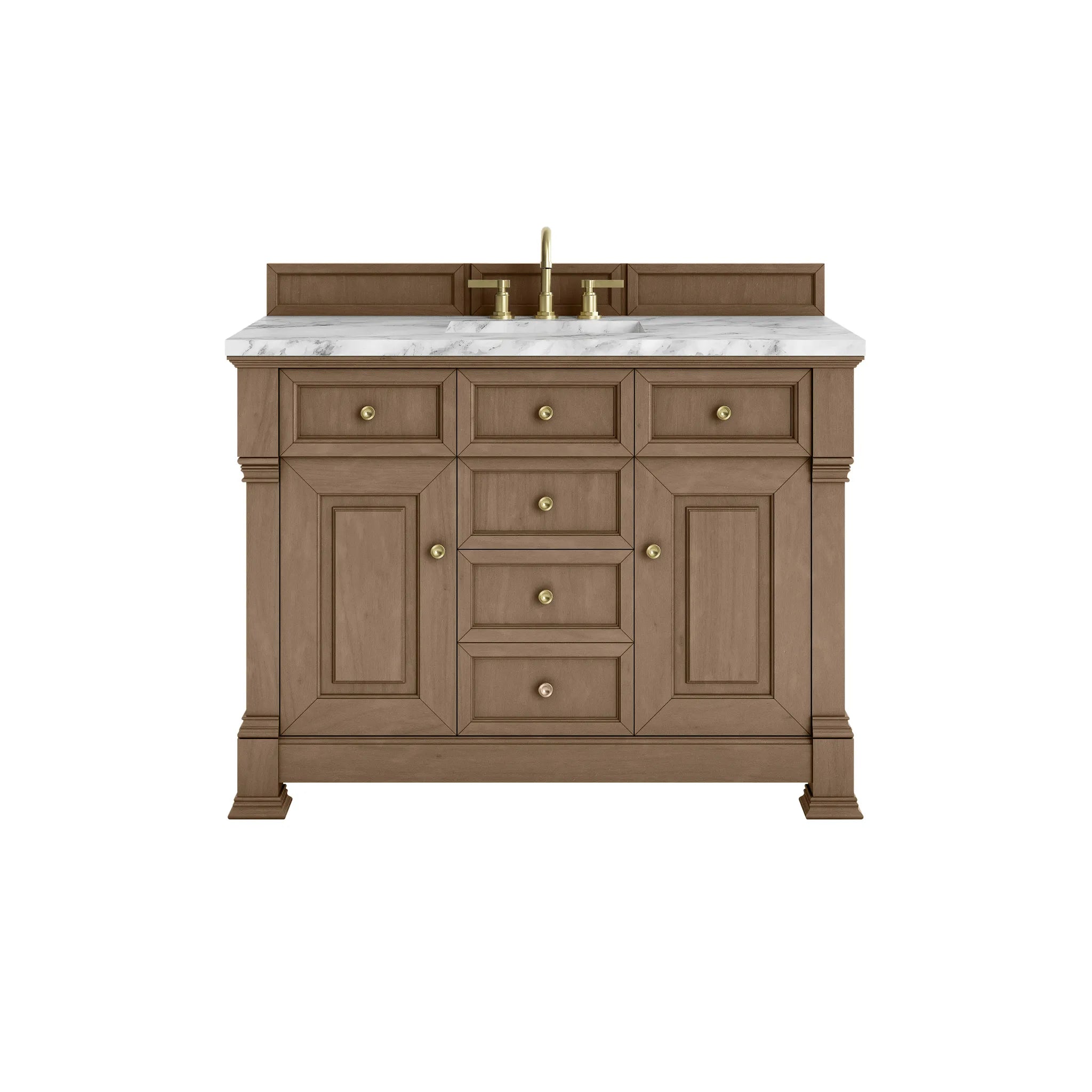 48" Brookfield Single Vanity in Pecan-Carrara White Marble-8" Widespread image