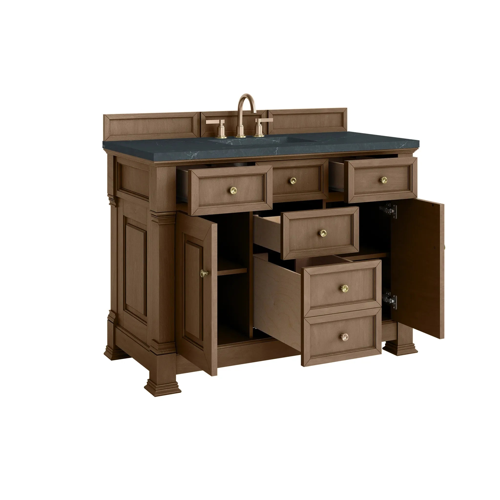 48" Brookfield Single Vanity in Pecan-Charcoal Soapstone Silestone-8" Widespread image 7