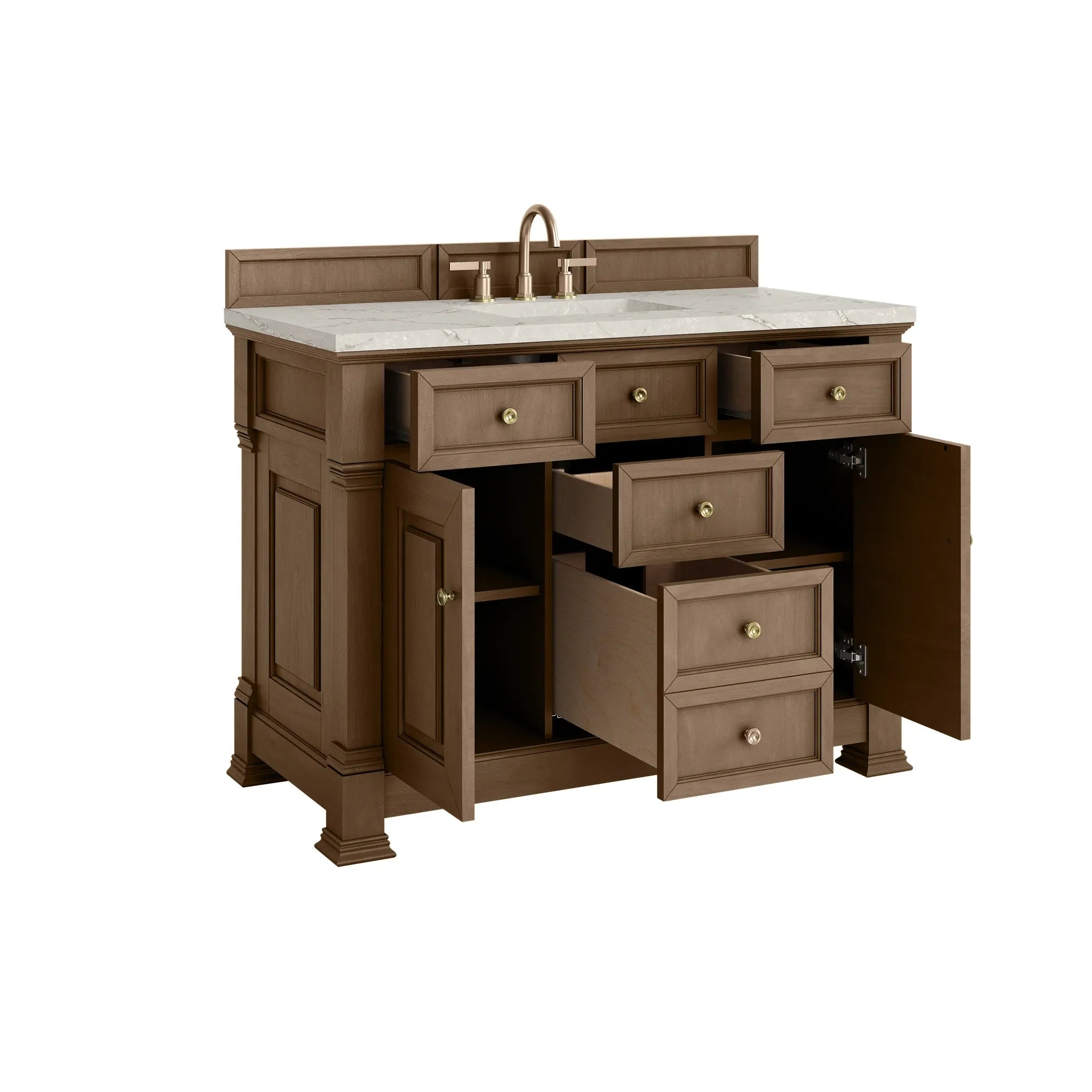 48" Brookfield Single Vanity in Pecan-Victorian Silver Silestone-8" Widespread image 7