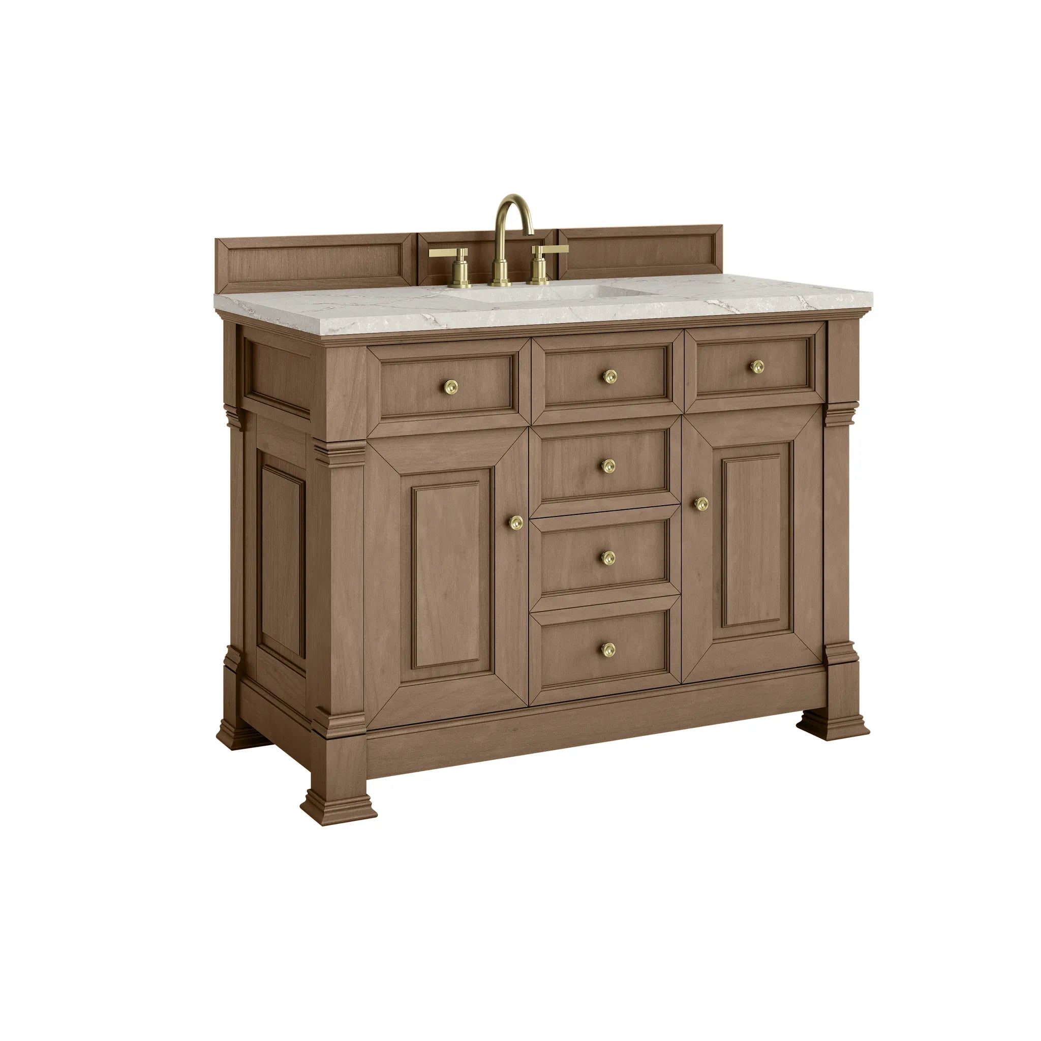 48" Brookfield Single Vanity in Pecan-Victorian Silver Silestone-8" Widespread image 9