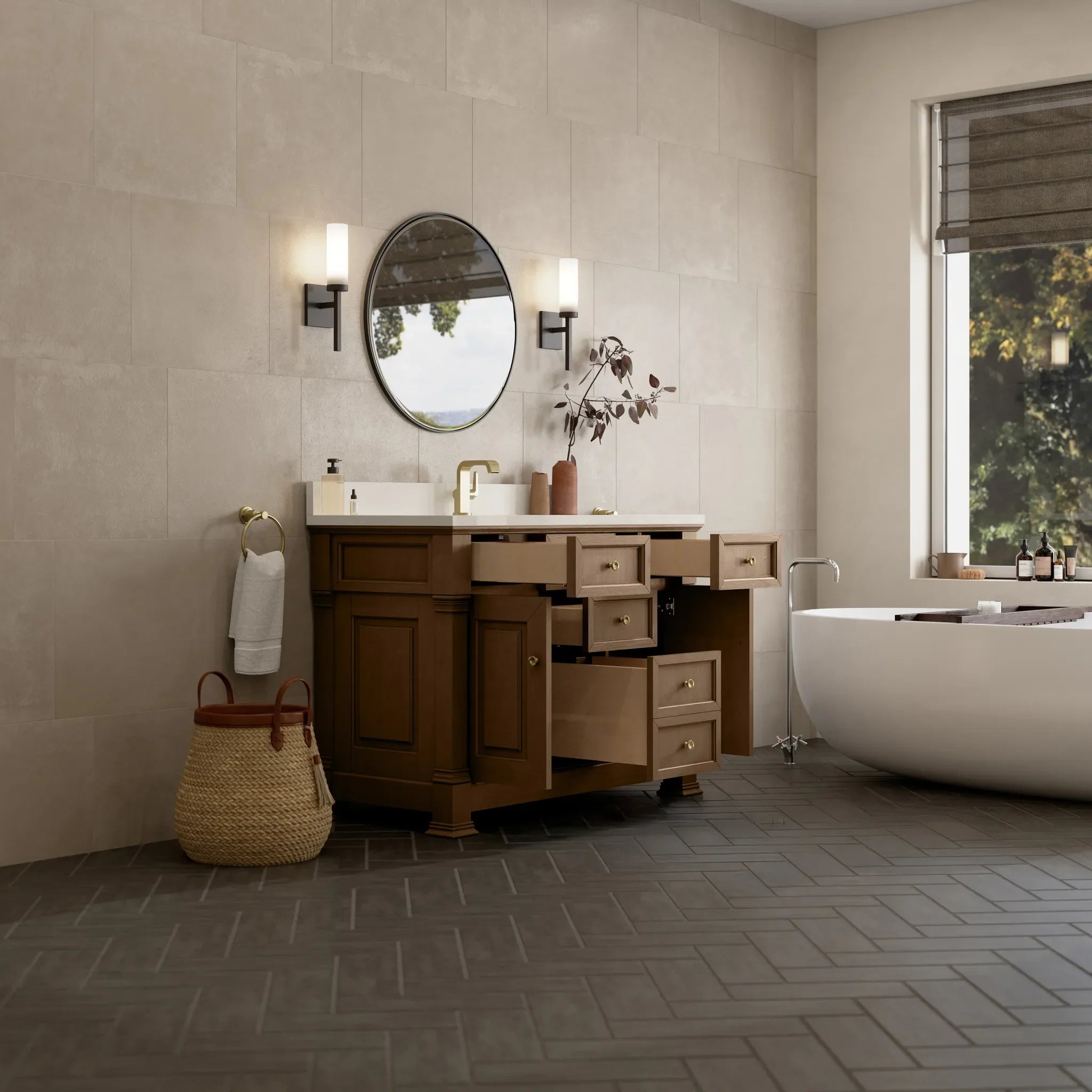 48" Brookfield Single Vanity in Pecan-White Zeus Silestone & Backsplash-Single Hole image 4