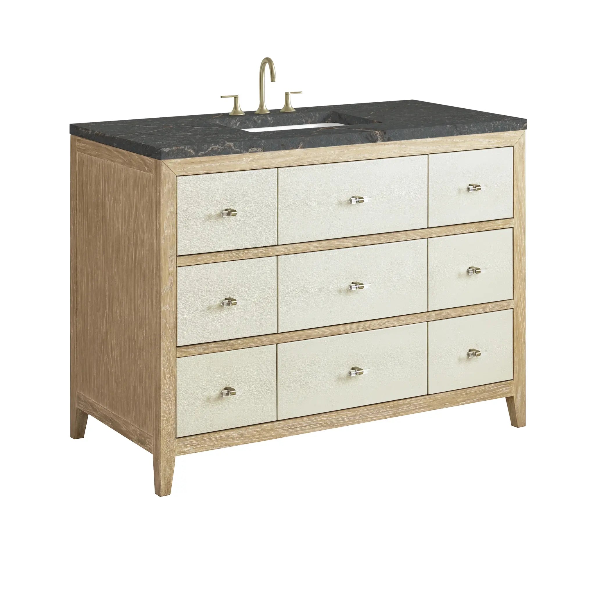 48 Celeste Single Vanity In Sunwashed Oak With Embossed Shagreen Power Enabled Parisien Bleu Silestone 8 Widespread 15