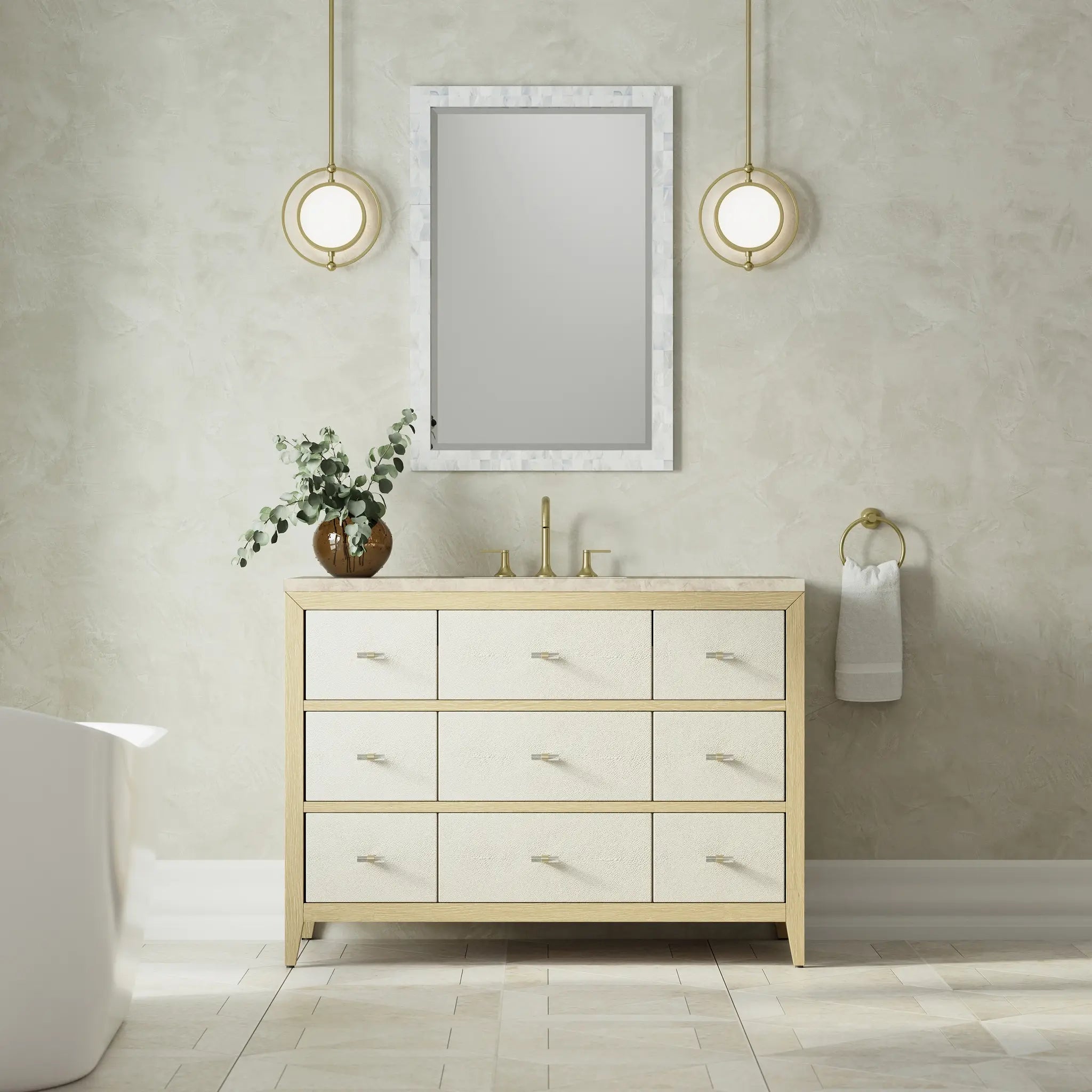 48 Celeste Single Vanity In Sunwashed Oak With Embossed Shagreen Power Enabled Tajnar Eclos 8 Widespread 5