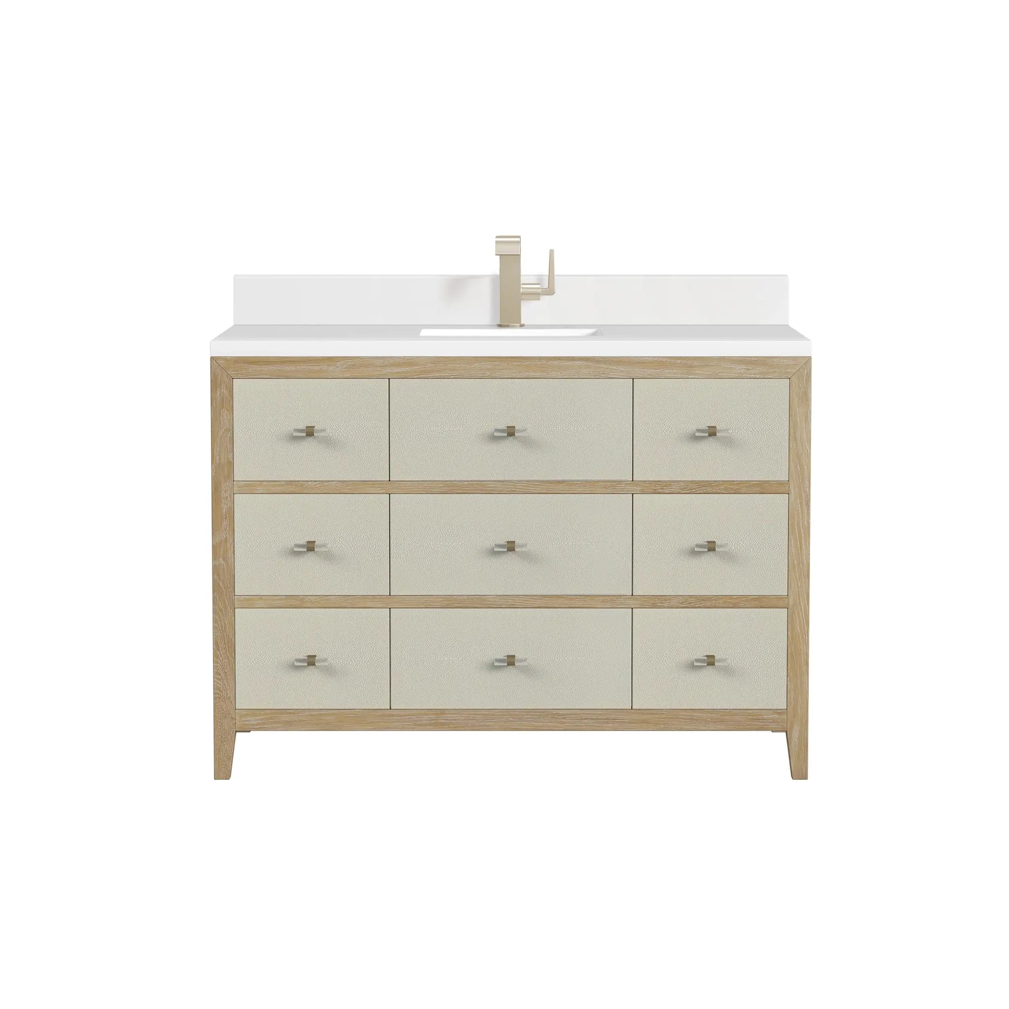 48 Celeste Single Vanity In Sunwashed Oak With Embossed Shagreen Standard White Zeus Silestone Backsplash Single Hole 1