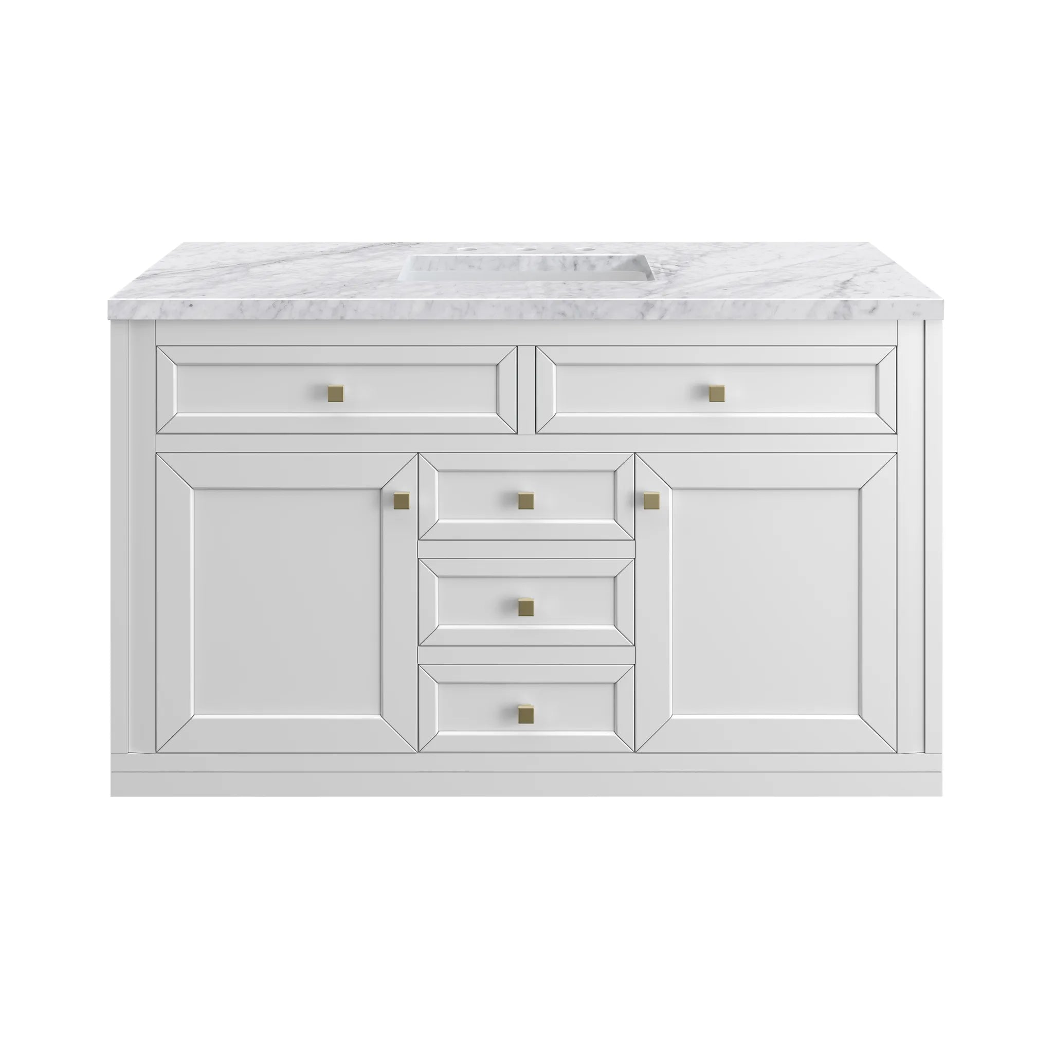 48" Chicago Single Vanity in Glossy White-Carrara White Marble-8" Widespread image