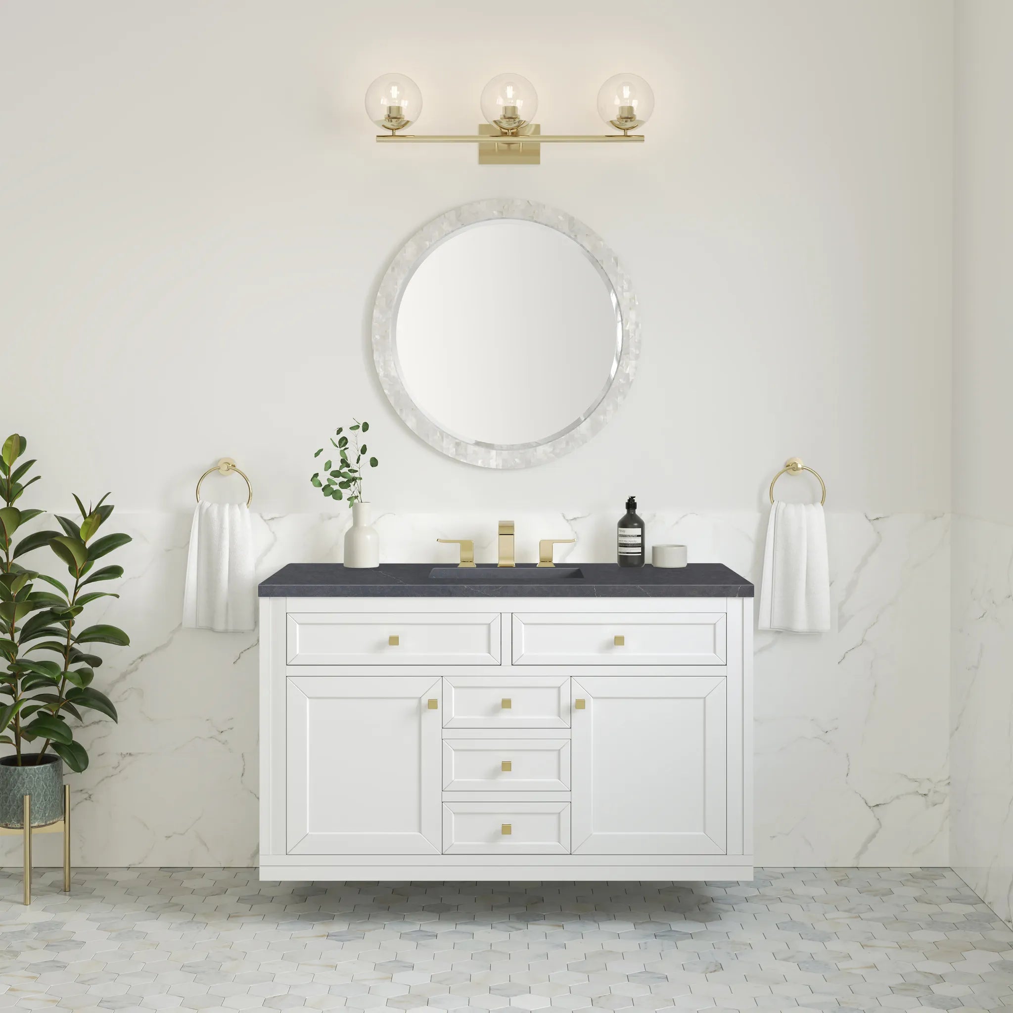 48" Chicago Single Vanity in Glossy White-Charcoal Soapstone Silestone-8" Widespread image 3