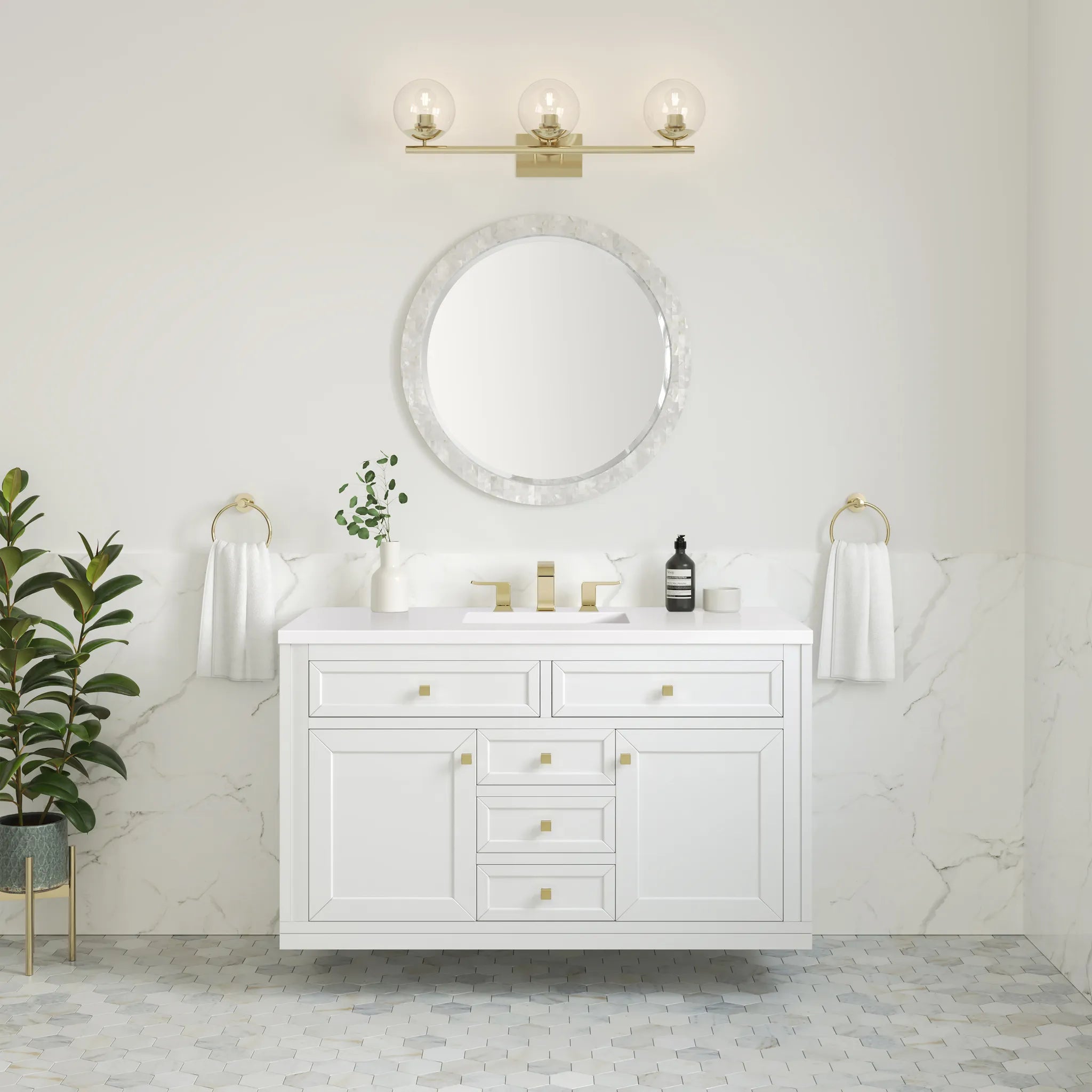 48" Chicago Single Vanity in Glossy White-White Zeus Silestone-8" Widespread image 3