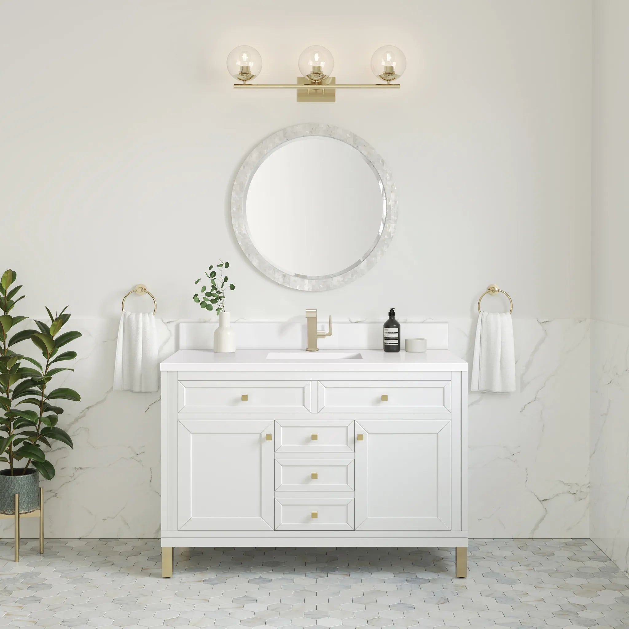 48" Chicago Single Vanity in Glossy White-White Zeus Silestone & Backsplash-Single Hole image 3