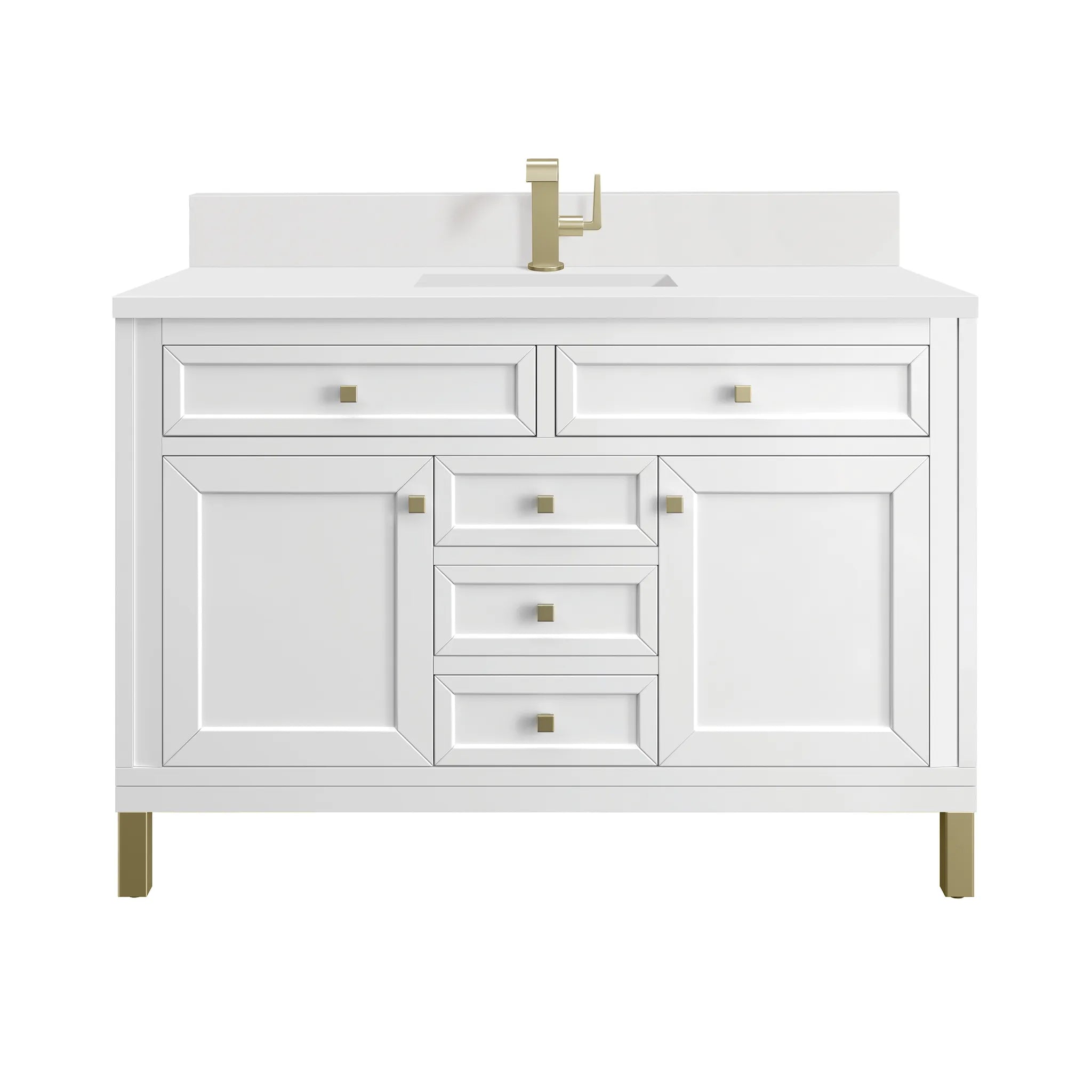 48" Chicago Single Vanity in Glossy White-White Zeus Silestone & Backsplash-Single Hole image