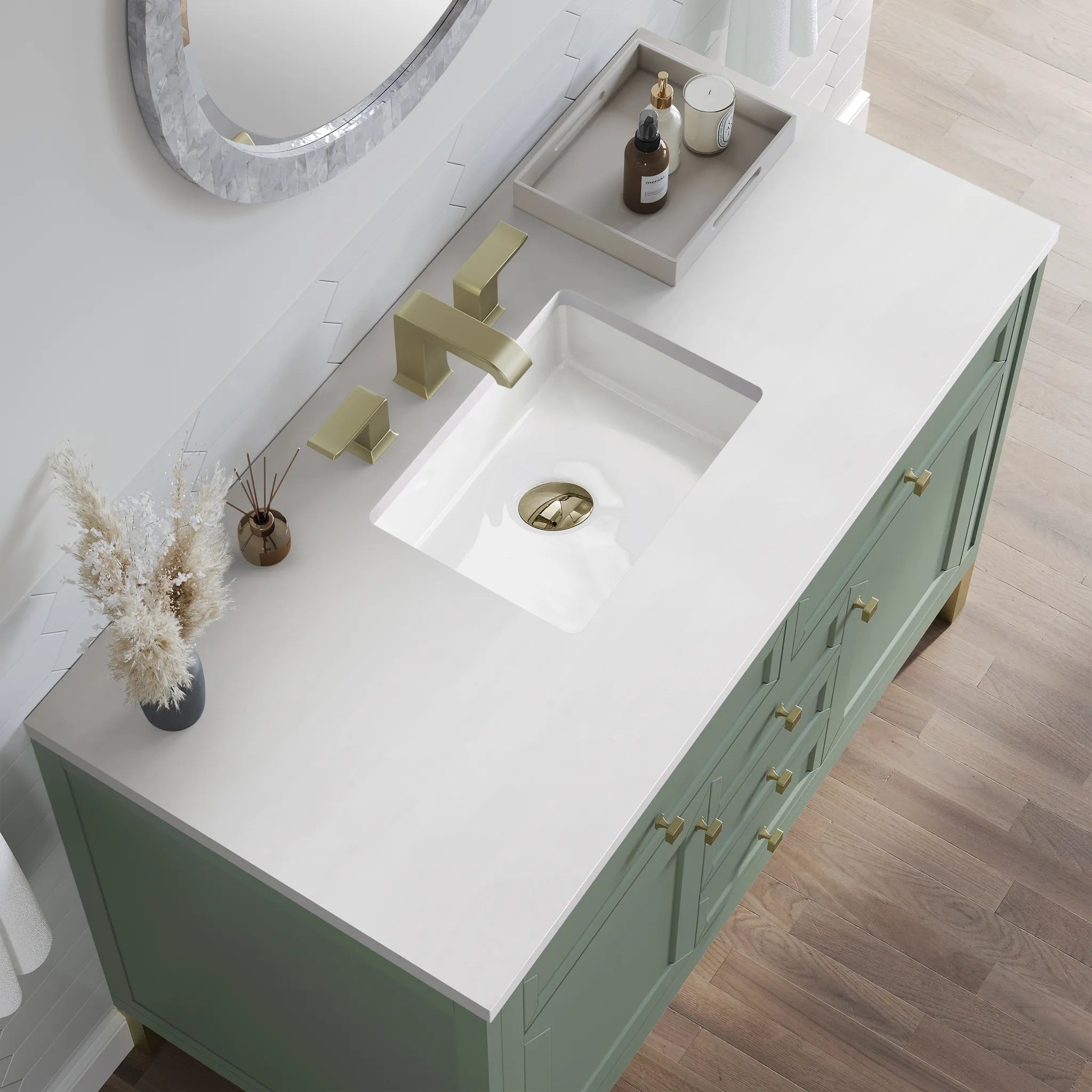 48" Chicago Single Vanity in Smokey Celadon,-White Zeus Silestone-8" Widespread image 9