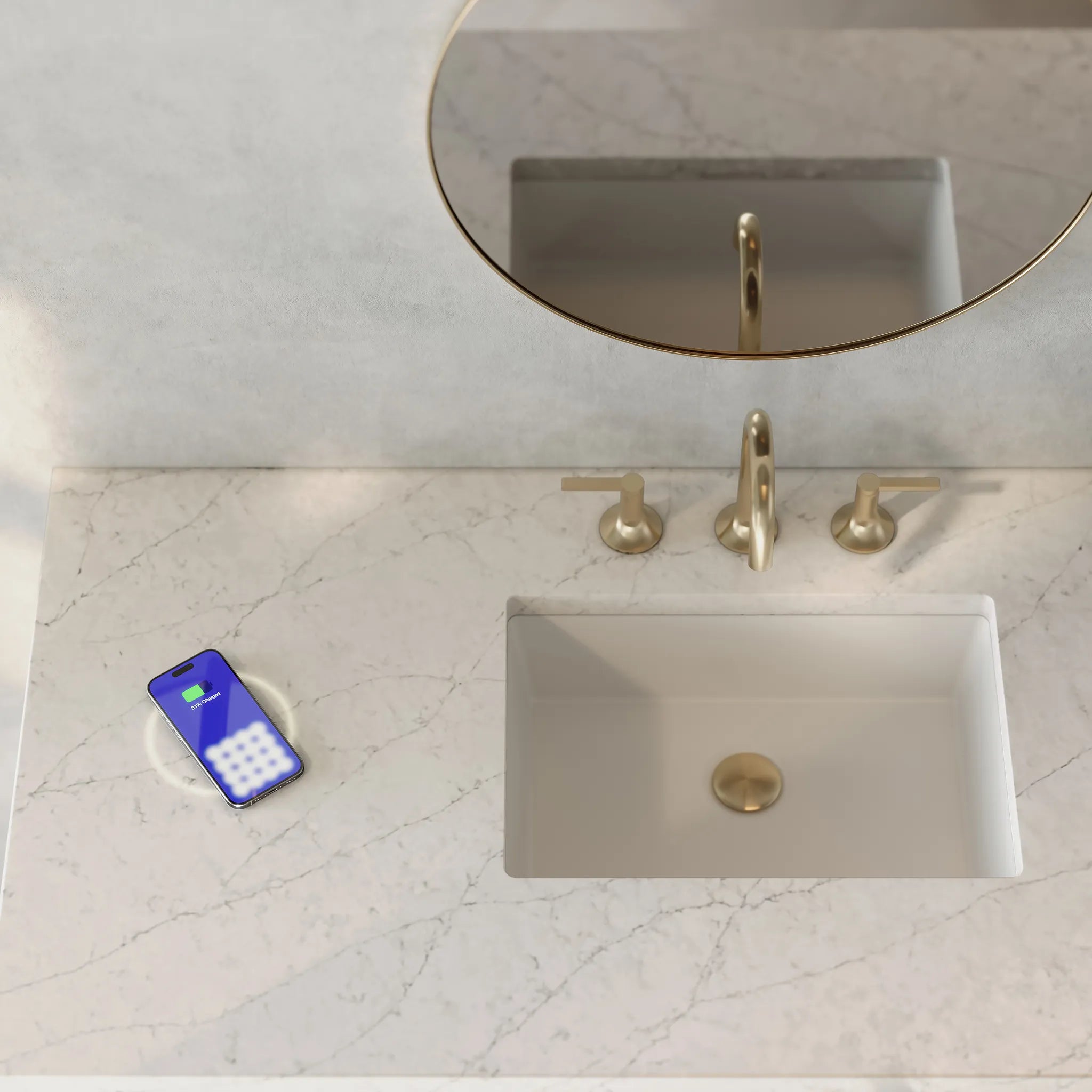 48" Chicago Single Vanity in Smokey Celadon Wireless Charger-Eternal Jasmine Pearl Silestone-8" Widespread image 2