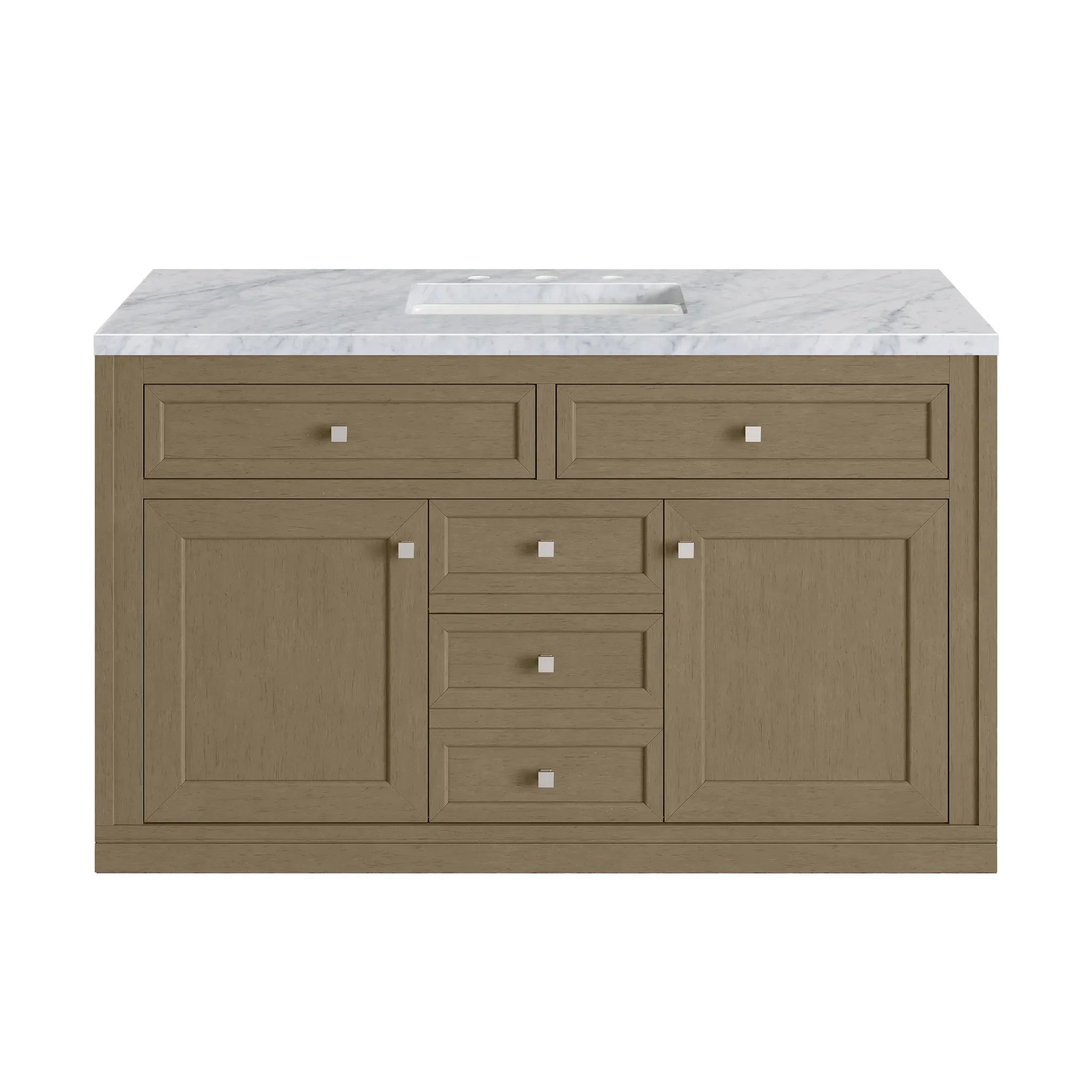48" Chicago Single Vanity in Walnut Whisper-Carrara White Marble-8" Widespread image 3