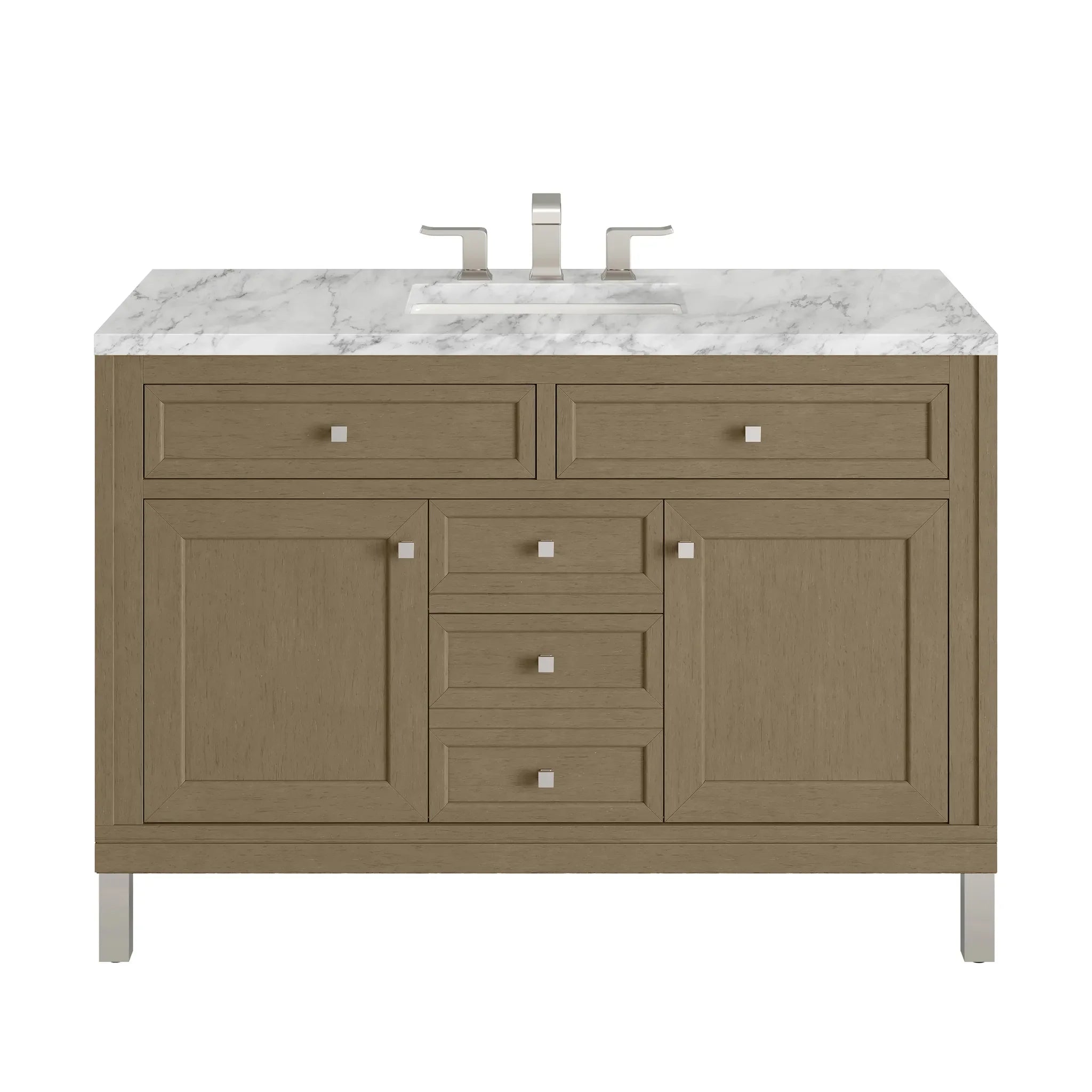 48" Chicago Single Vanity in Walnut Whisper-Carrara White Marble-8" Widespread image