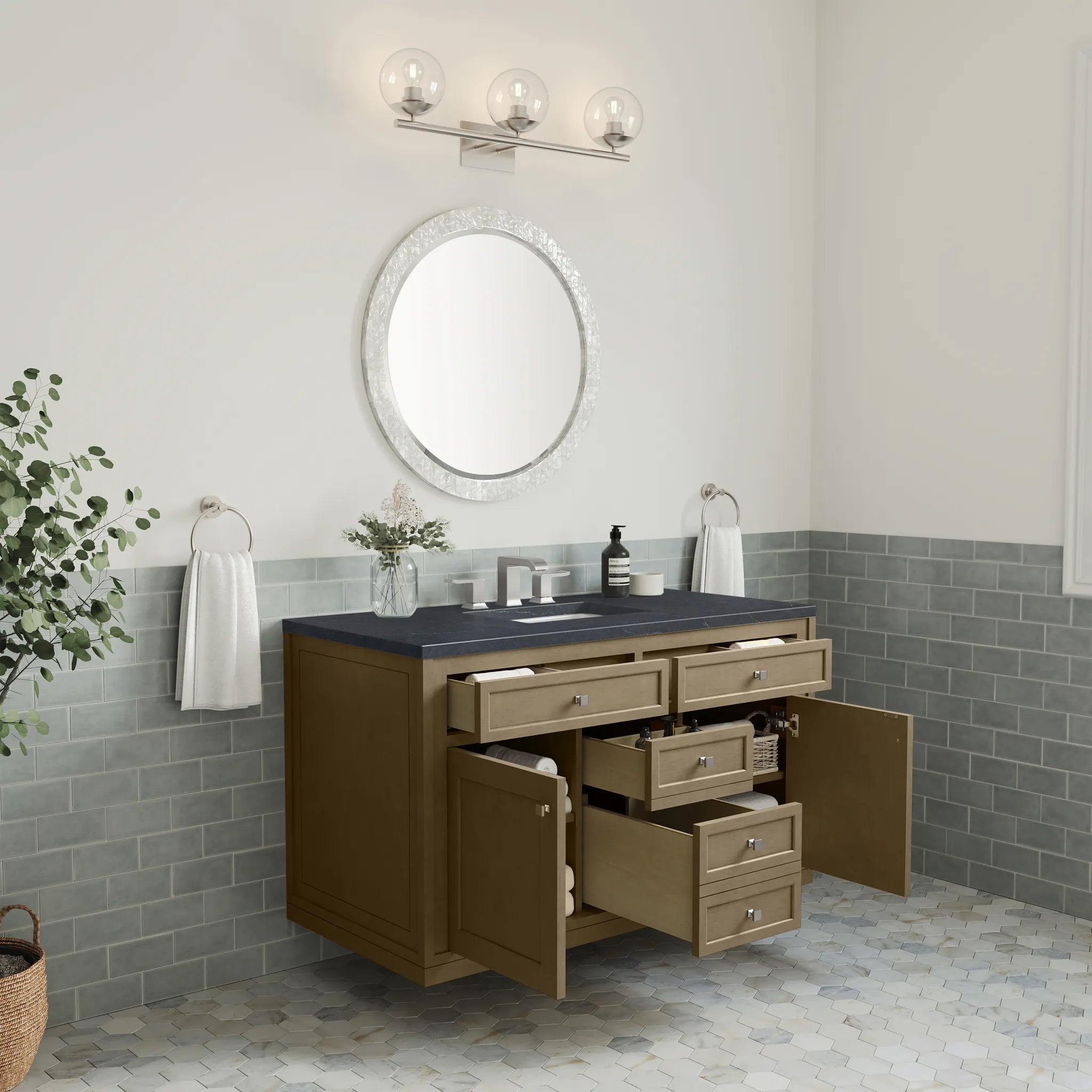 48" Chicago Single Vanity in Walnut Whisper-Charcoal Soapstone Silestone-8" Widespread image 11